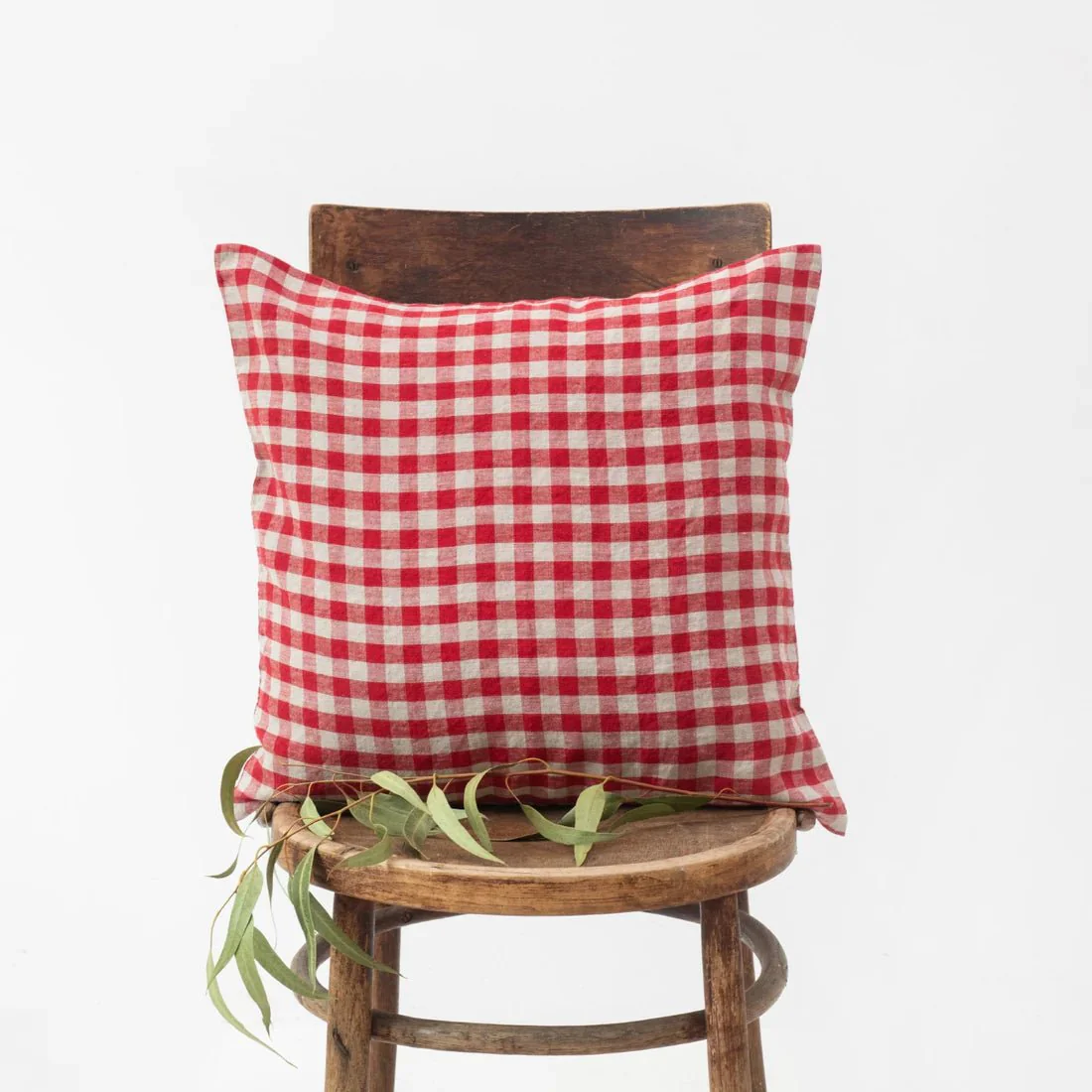 Red Gingham Linen Cushion Cover