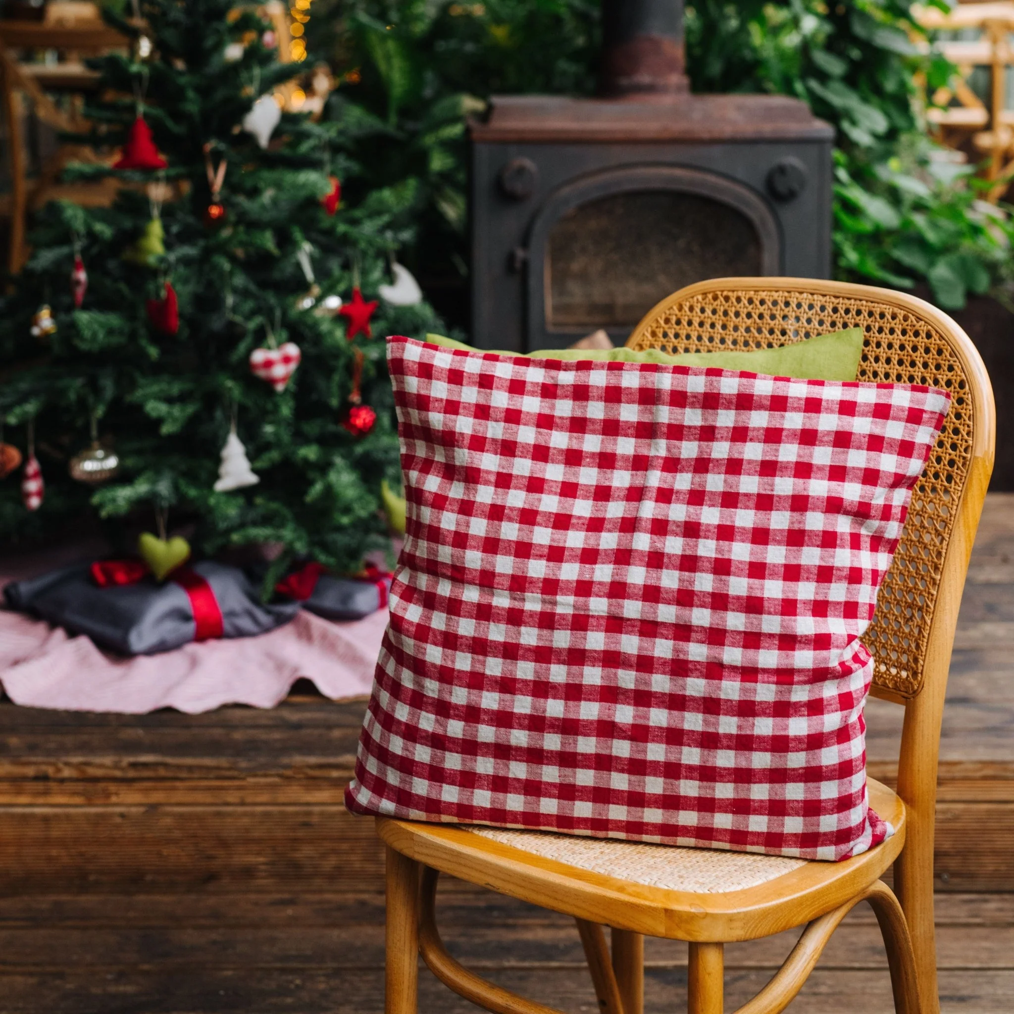 Red Gingham Linen Cushion Cover - Image 2