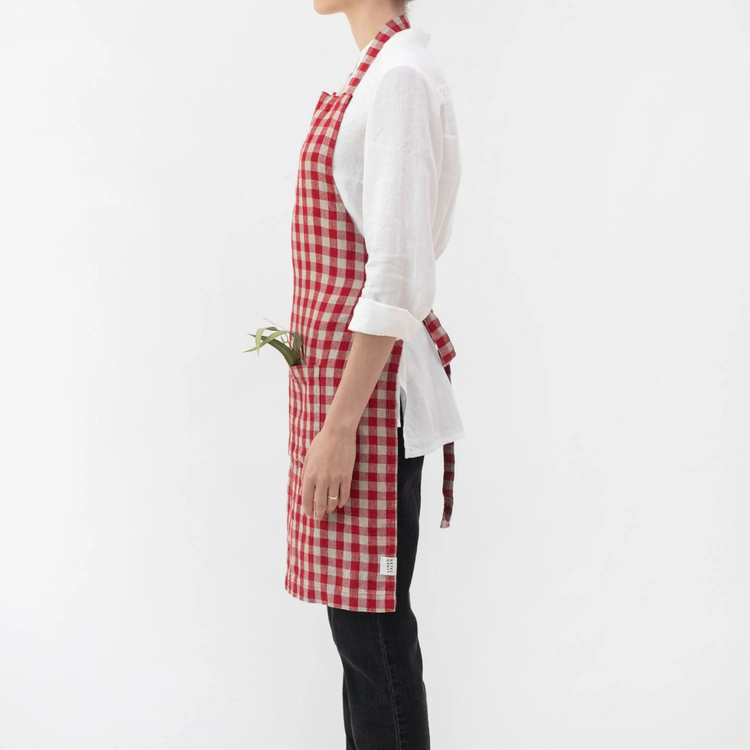 Red Gingham Linen Daily Apron - Image 2