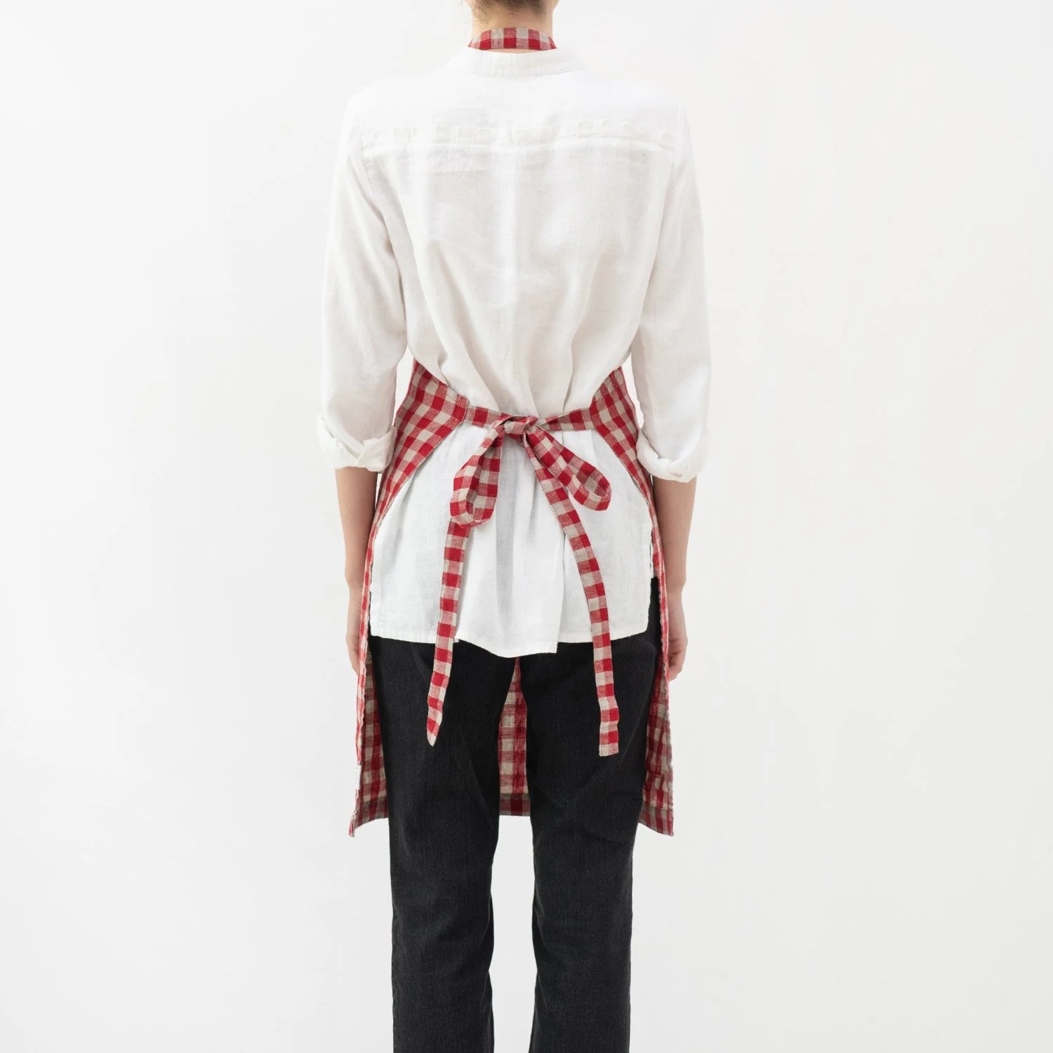 Red Gingham Linen Daily Apron - Image 3