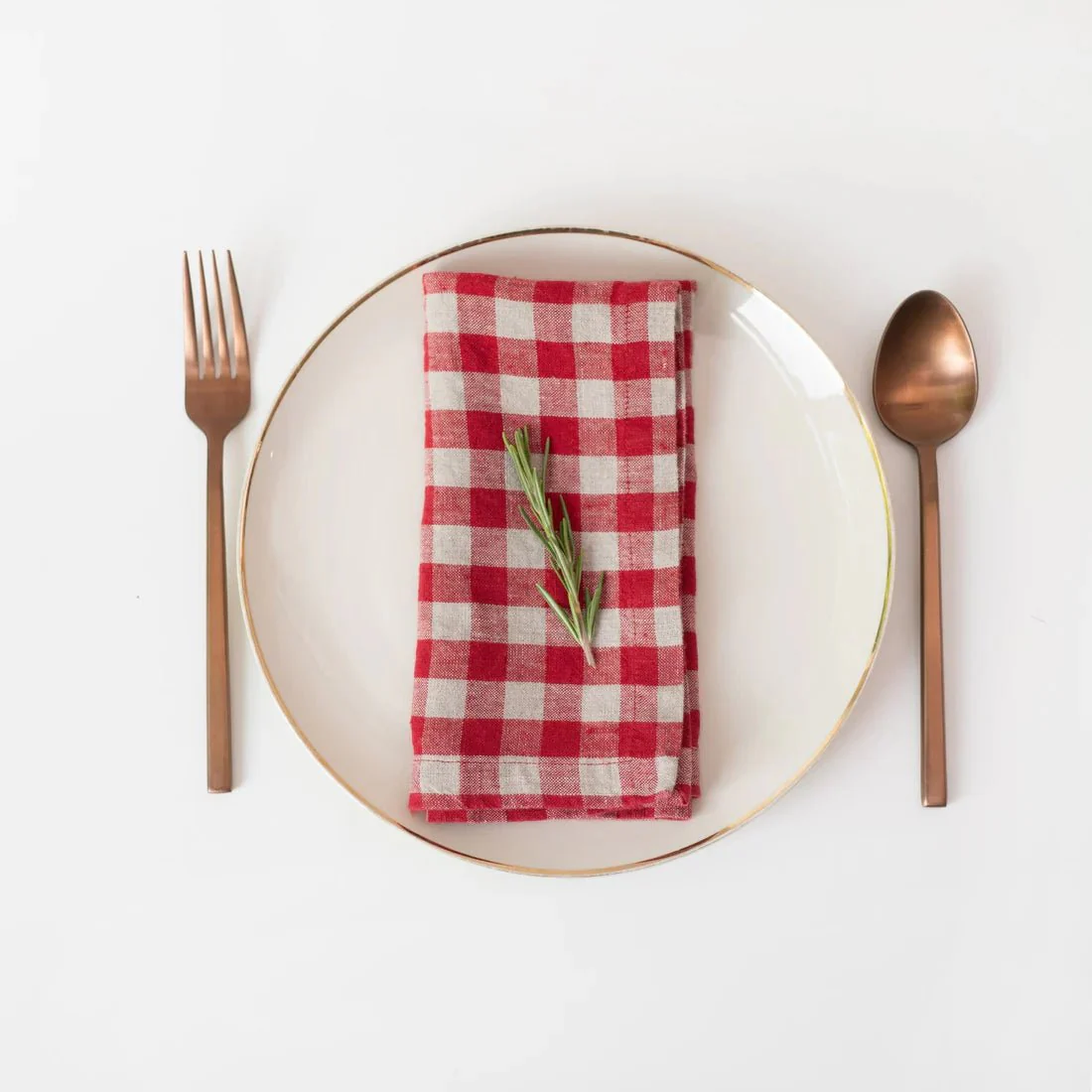 Red Gingham Linen Napkins Set of 2