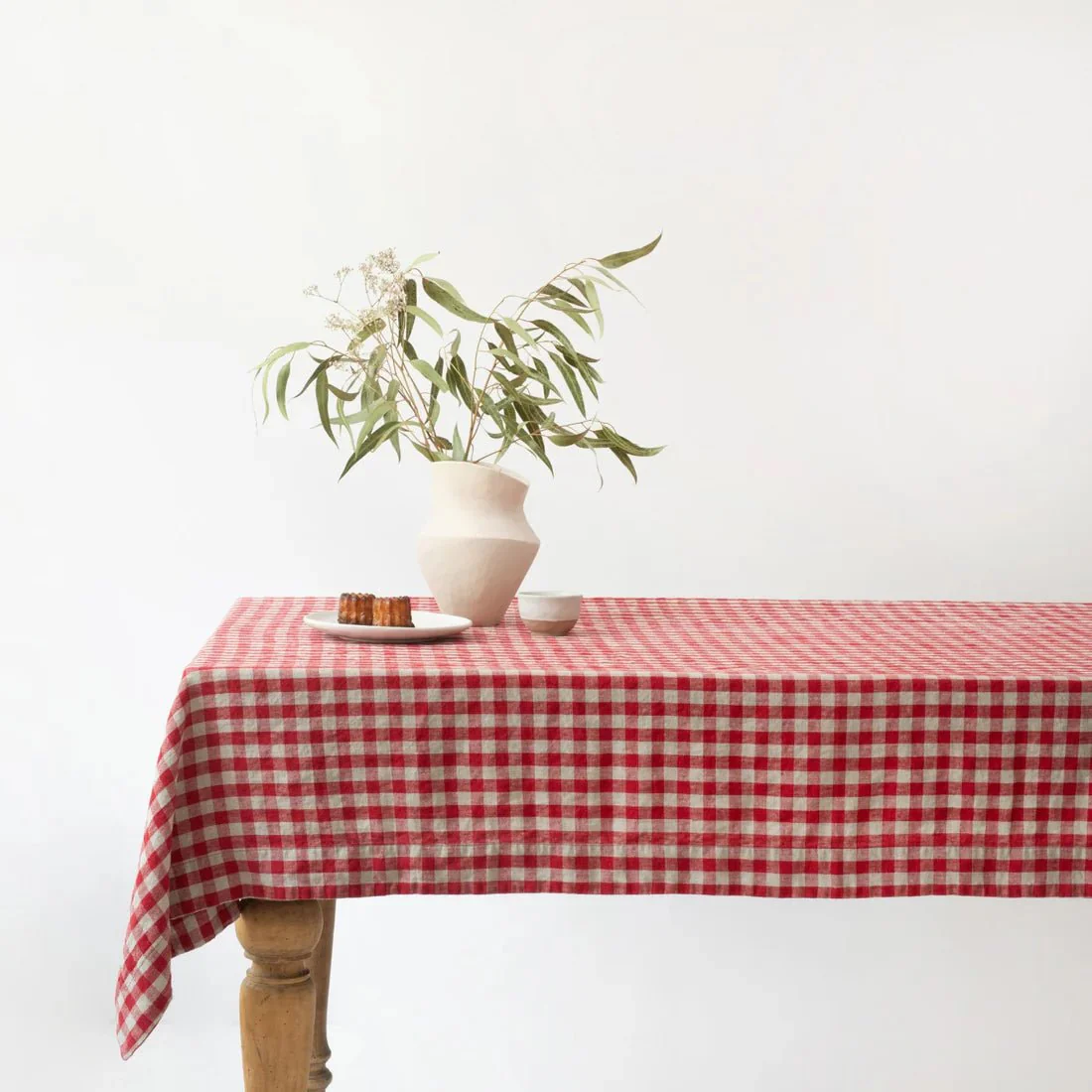 Red Gingham Linen Tablecloth