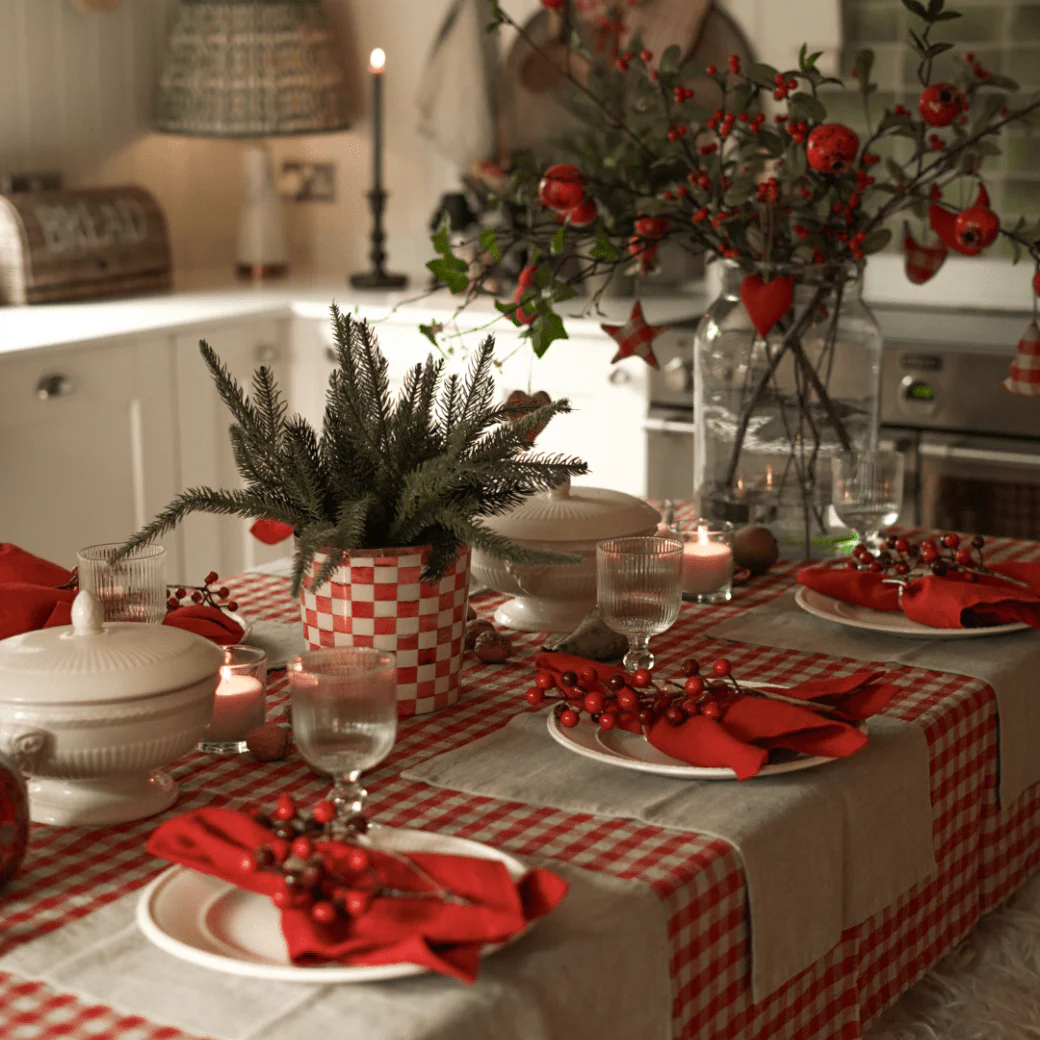Red Gingham Linen Tablecloth - Image 2