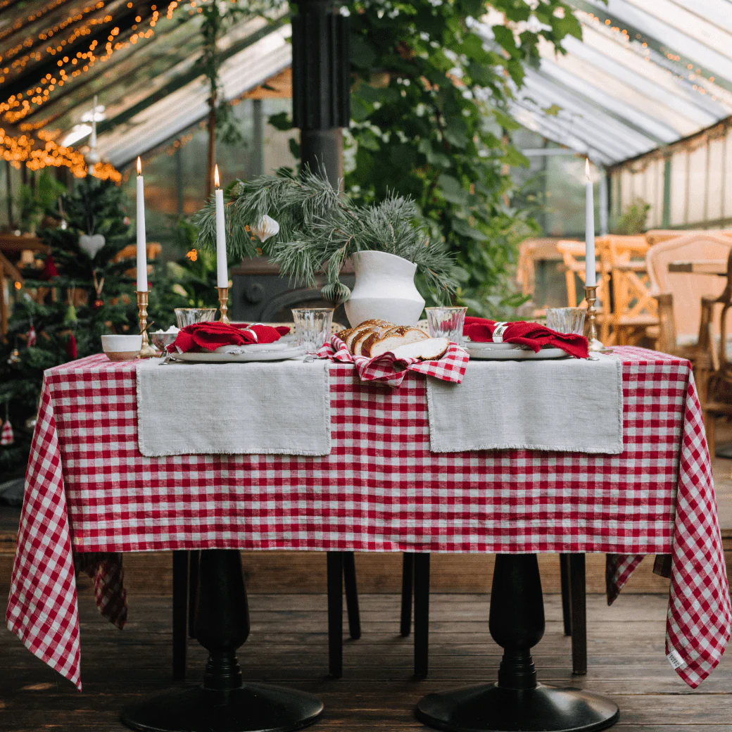 Red Gingham Linen Tablecloth - Image 3
