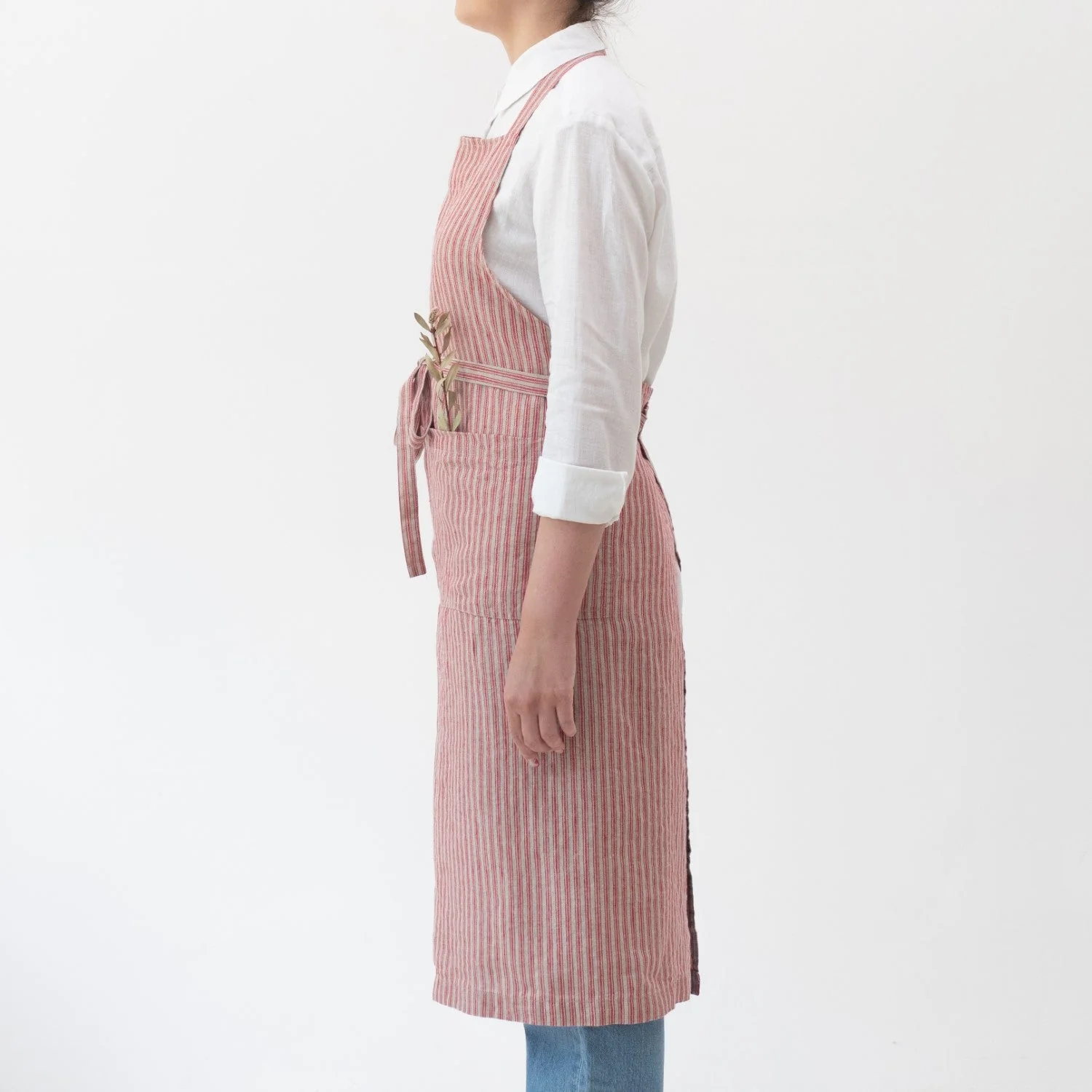 Red Natural Stripes Linen Chef Apron - Image 2