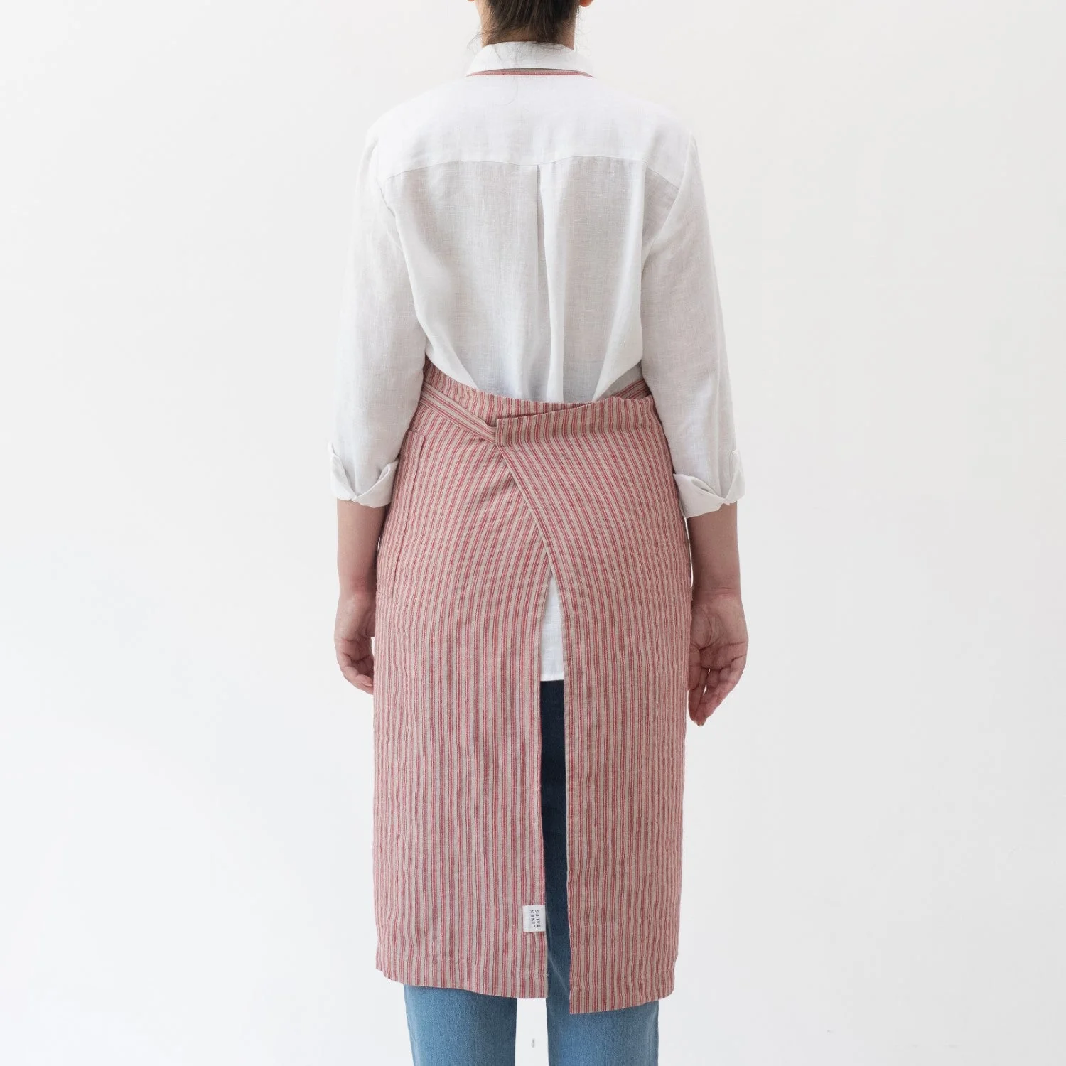 Red Natural Stripes Linen Chef Apron - Image 3