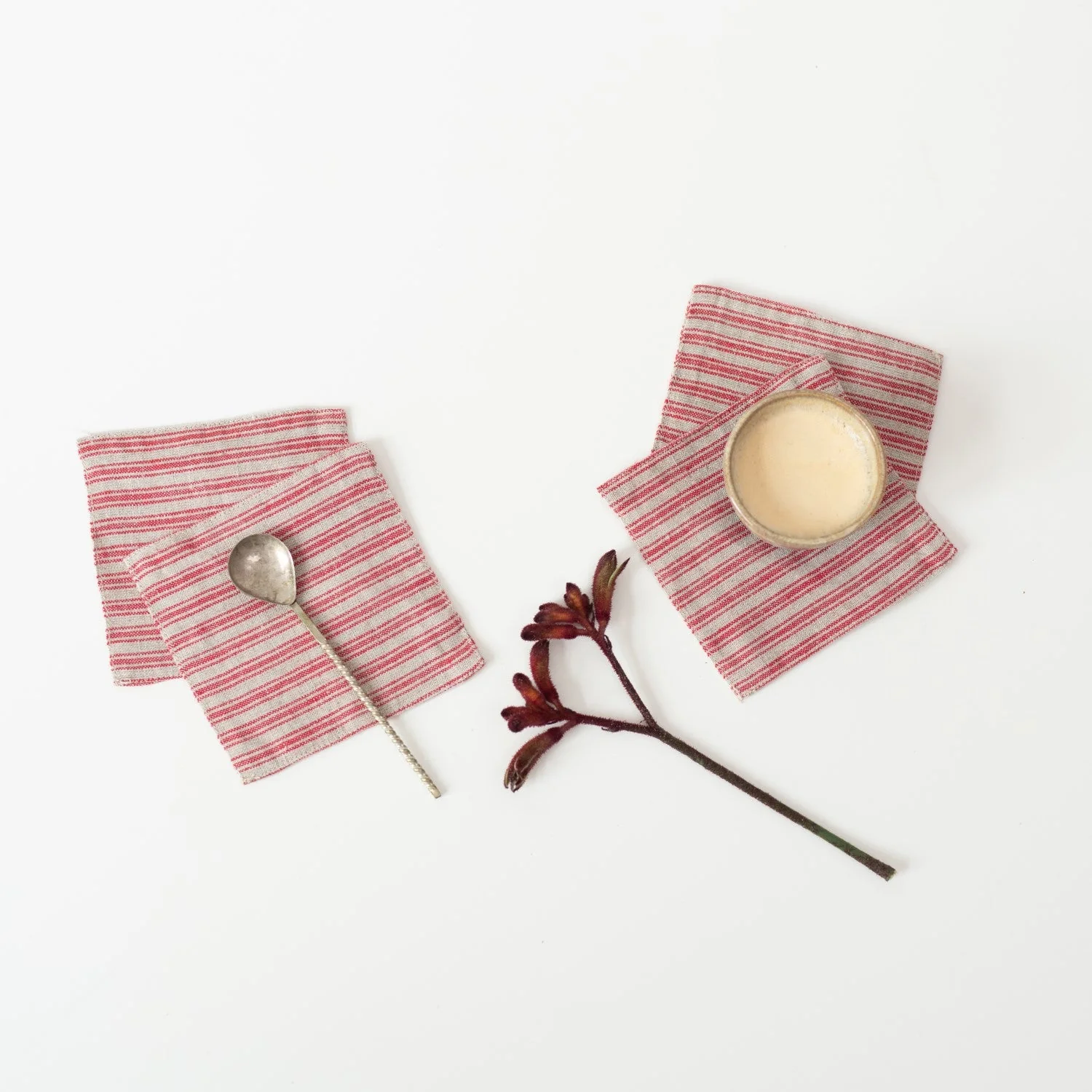 Red Natural Stripes Linen Coasters Set of 4