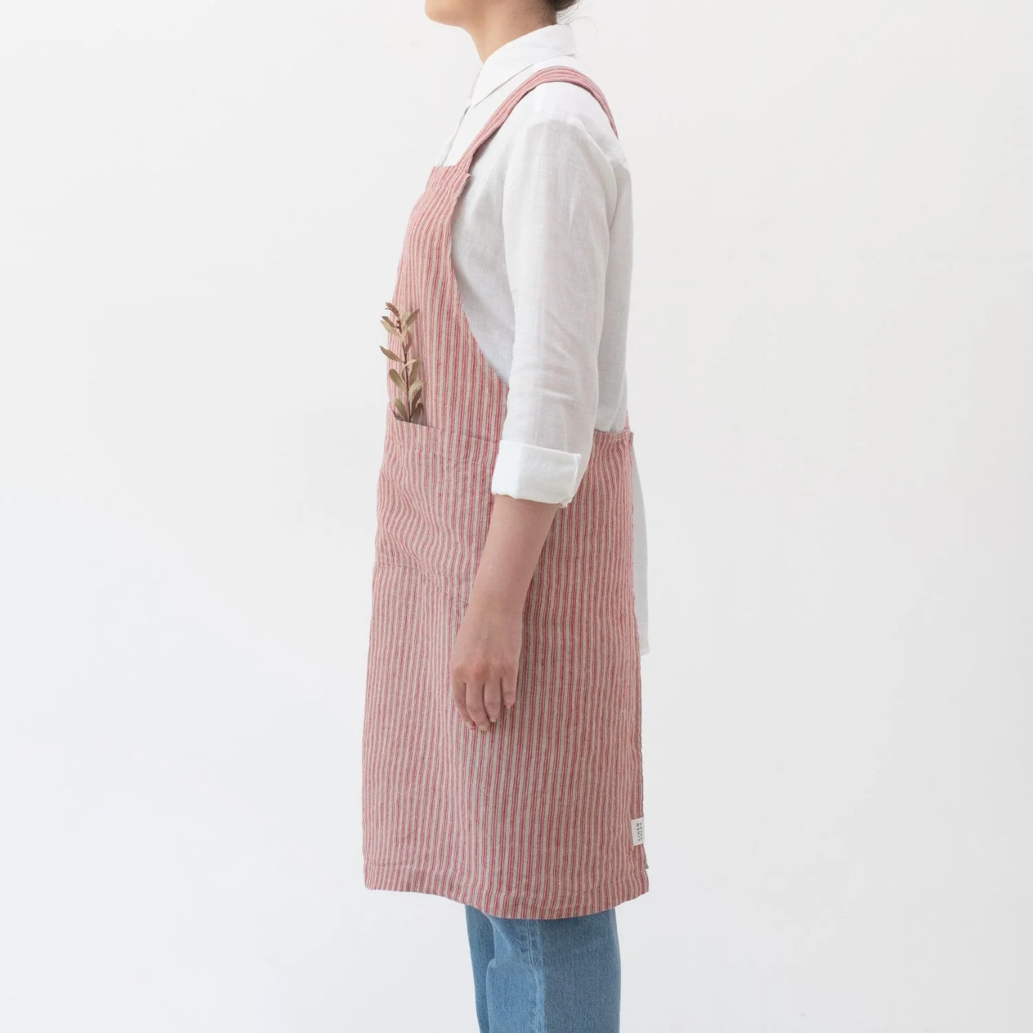 Red Natural Stripes Linen Crossback Apron - Image 2