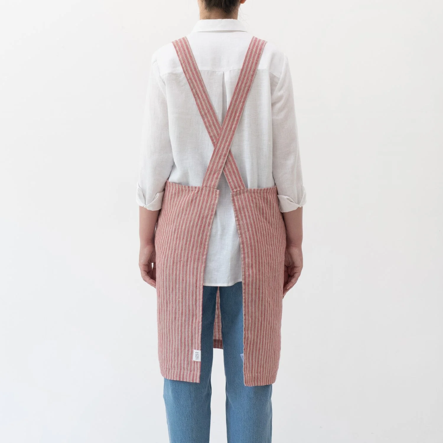 Red Natural Stripes Linen Crossback Apron - Image 3