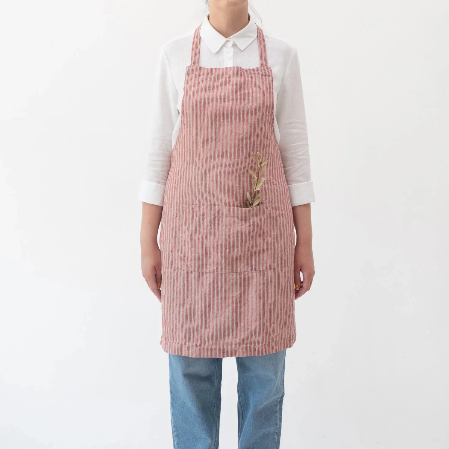 Red Natural Stripes Linen Daily Apron
