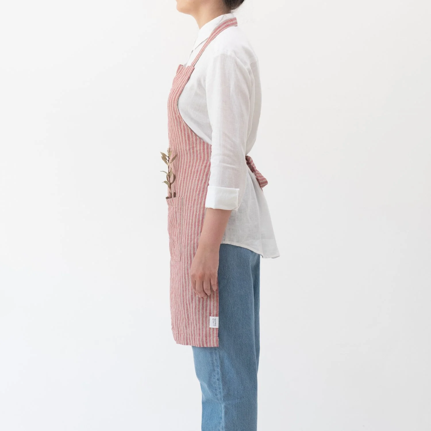 Red Natural Stripes Linen Daily Apron - Image 2