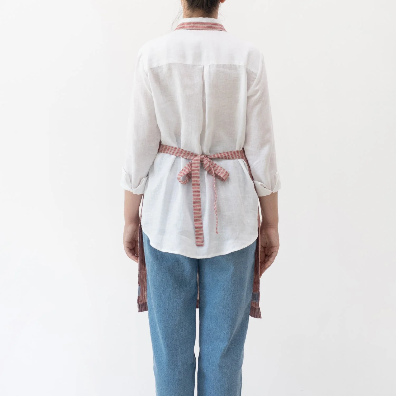 Red Natural Stripes Linen Daily Apron - Image 3