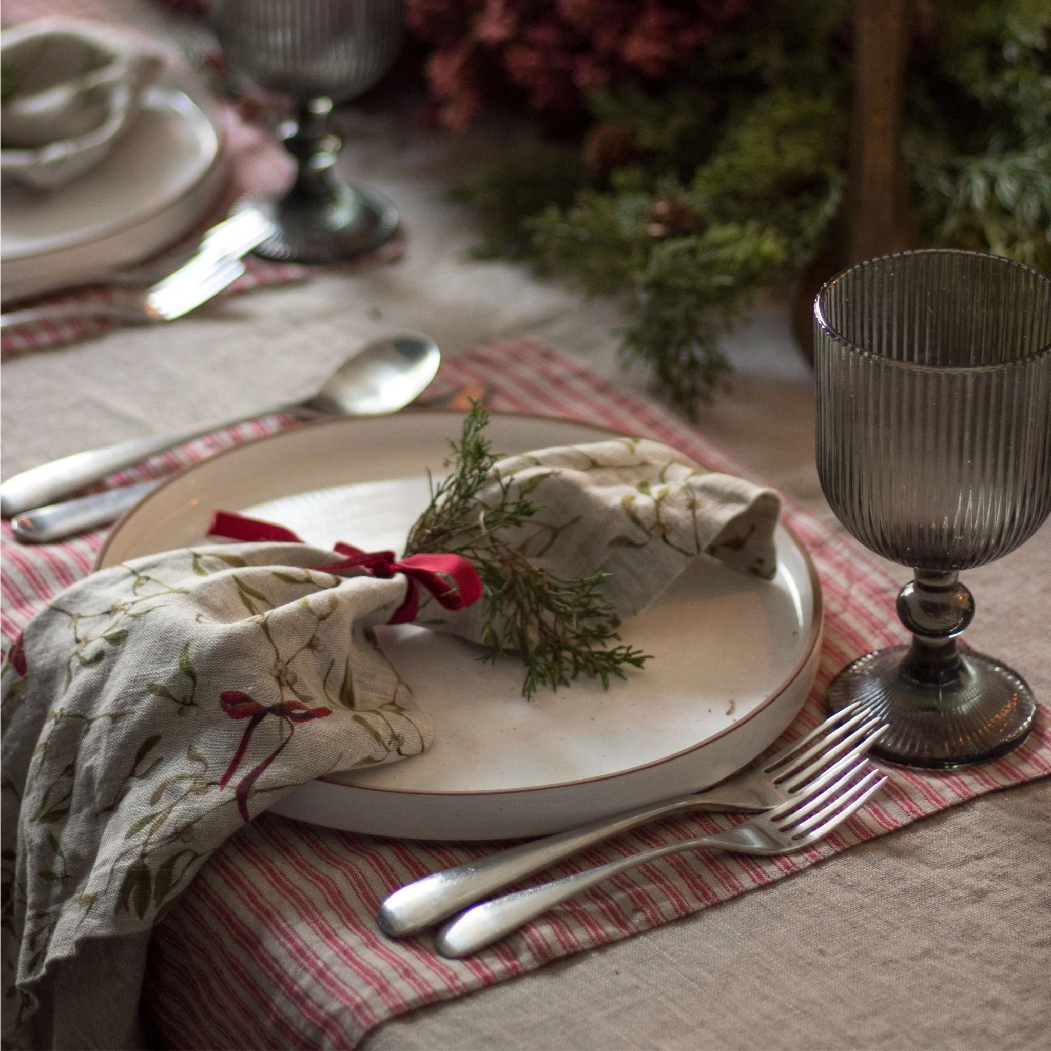 Red Natural Stripes Linen Placemat - Image 2