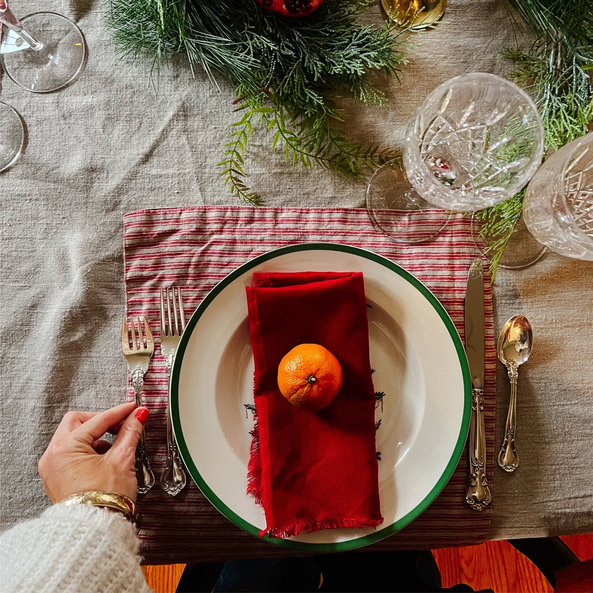 Red Natural Stripes Linen Placemat - Image 3