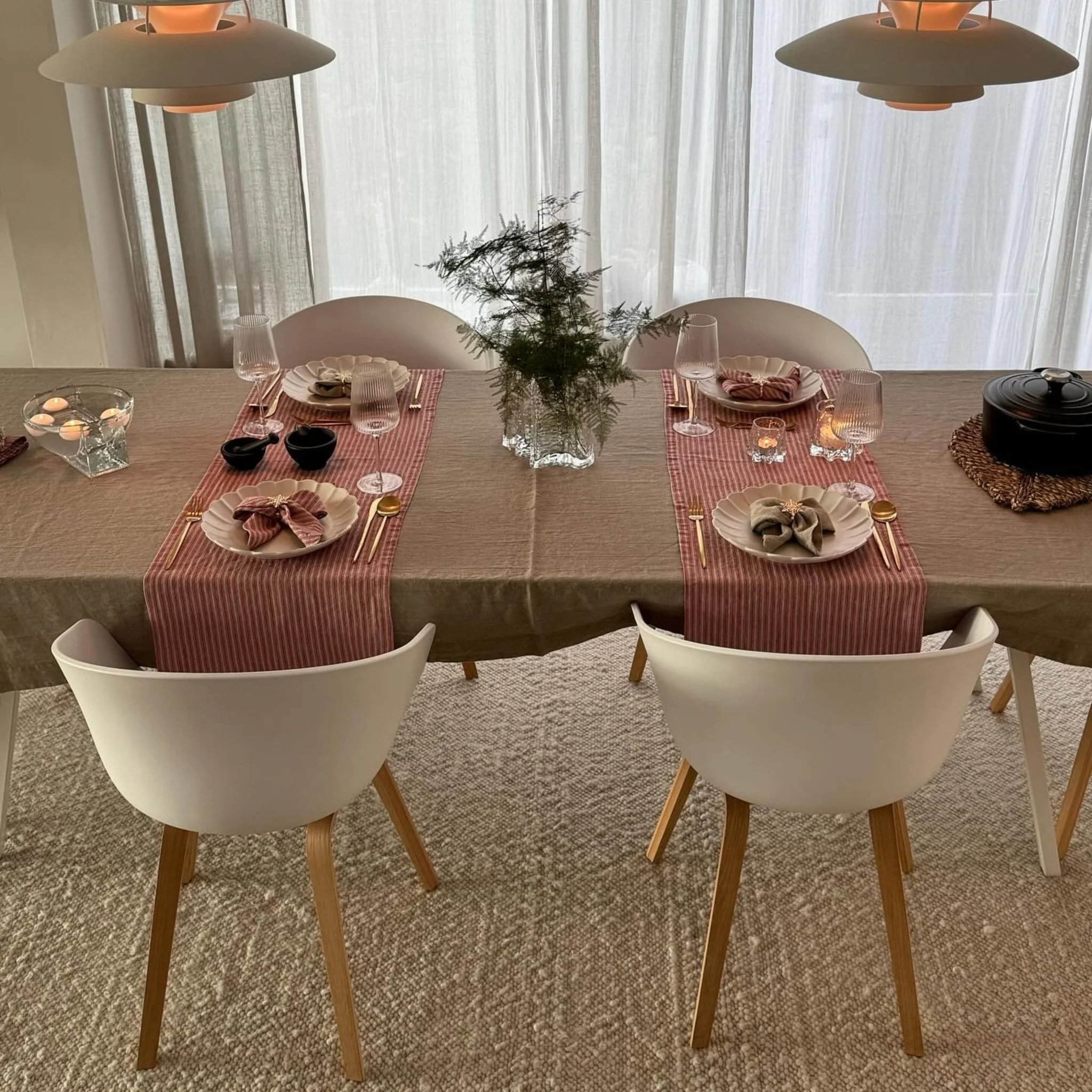 Red Natural Stripes Linen Table Runner - Image 4