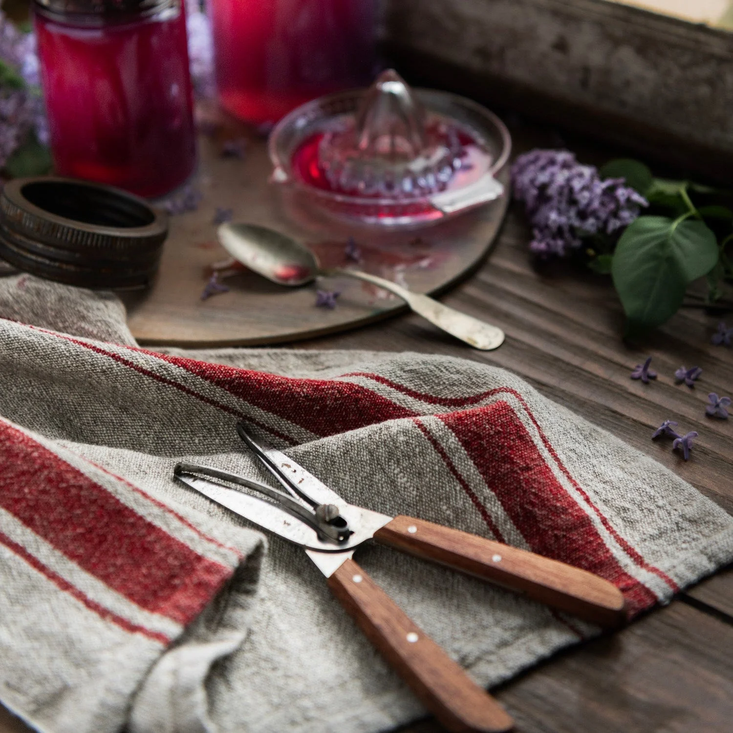 Red Stripe Vintage Linen Kitchen Towel - Image 2