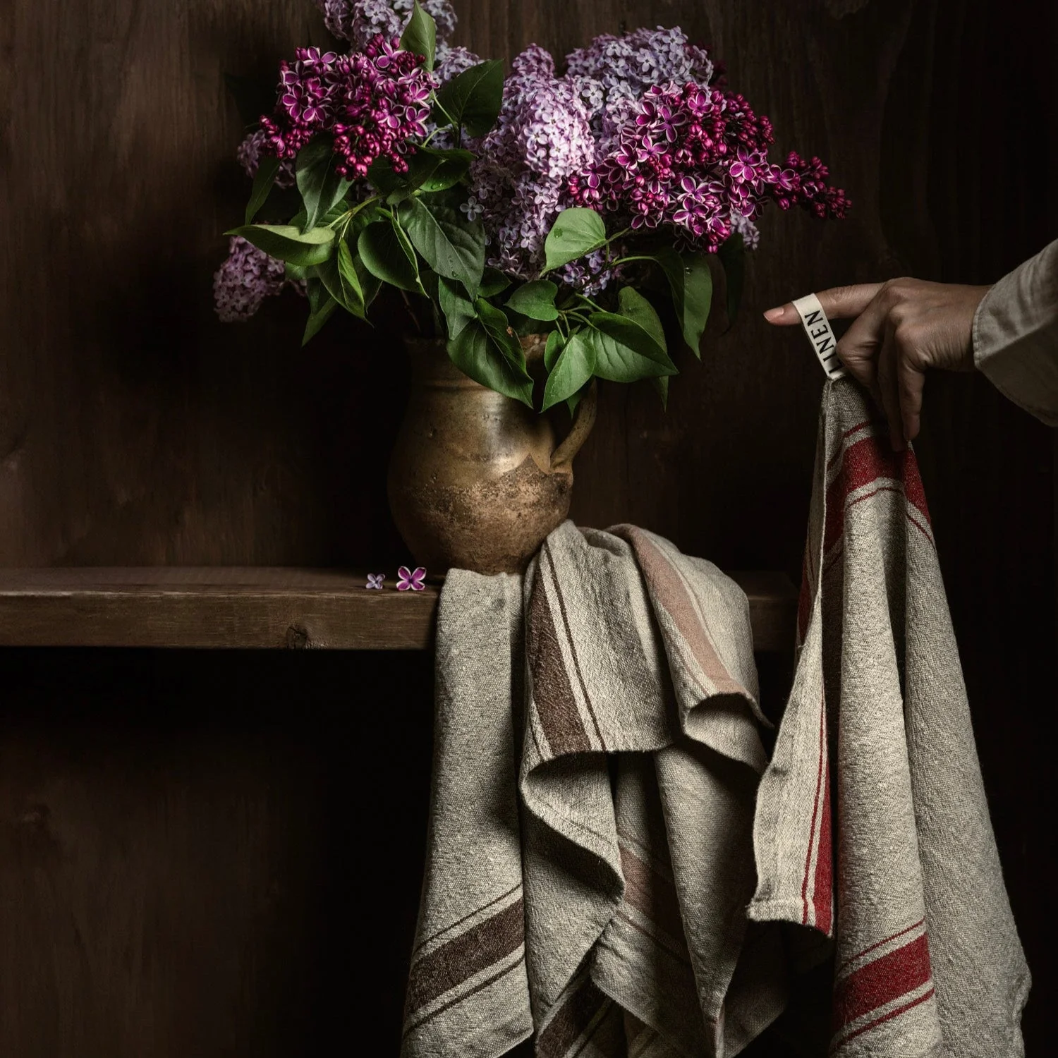 Red Stripe Vintage Linen Kitchen Towel - Image 3