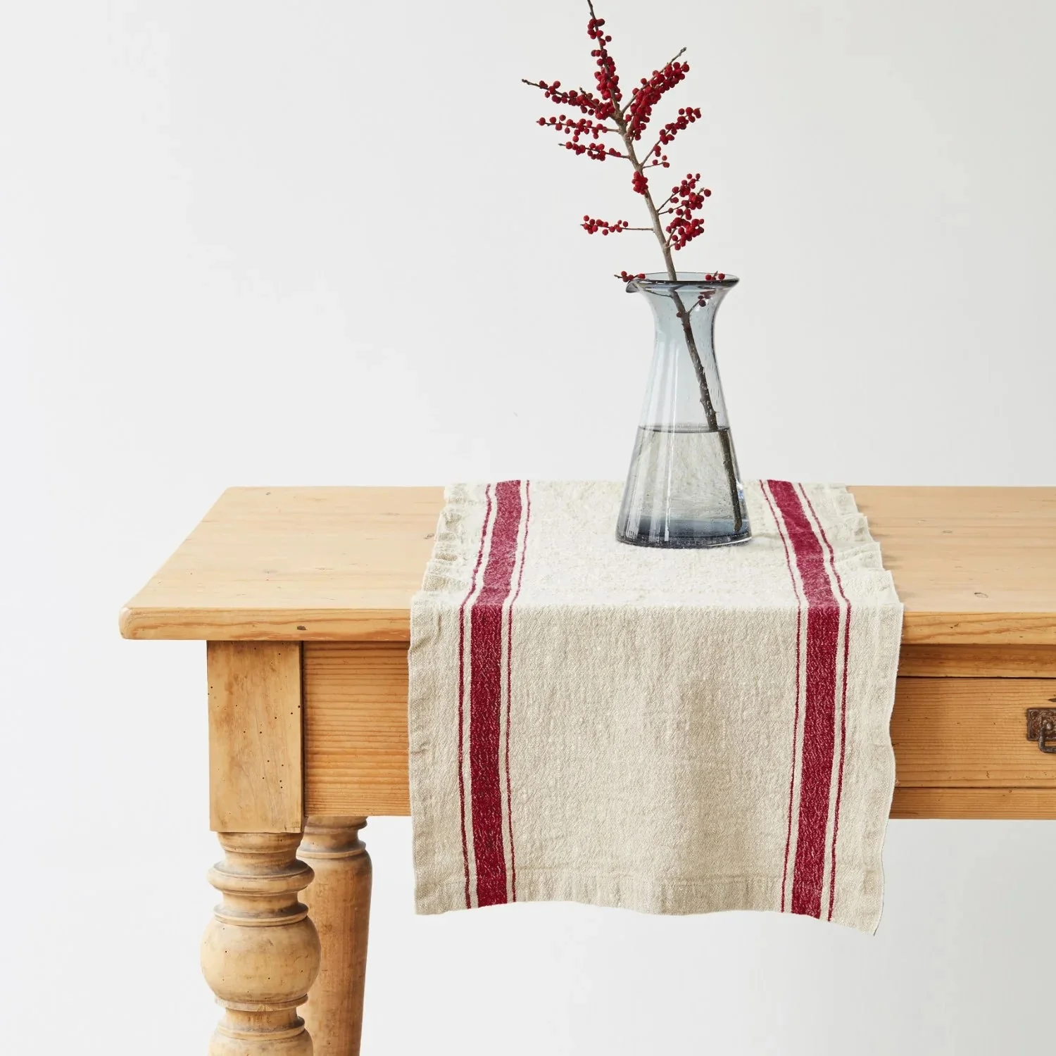 Red Stripe Vintage Linen Table Runner