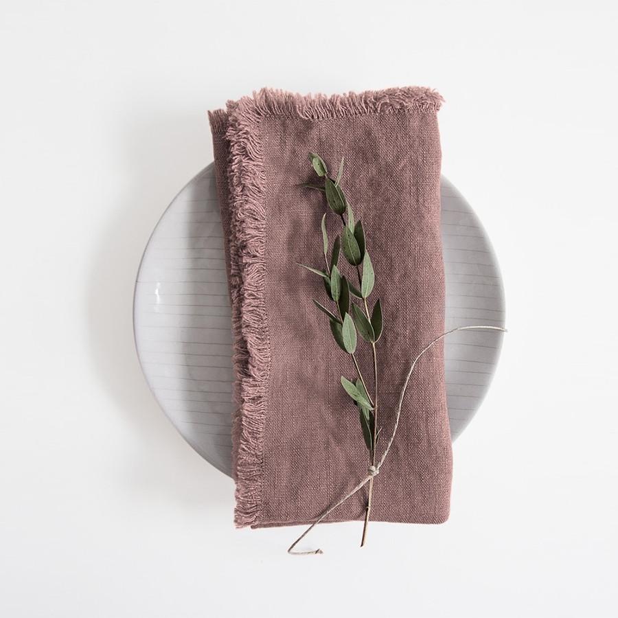 Ashes of Roses Linen Napkins with Fringes Set of 2