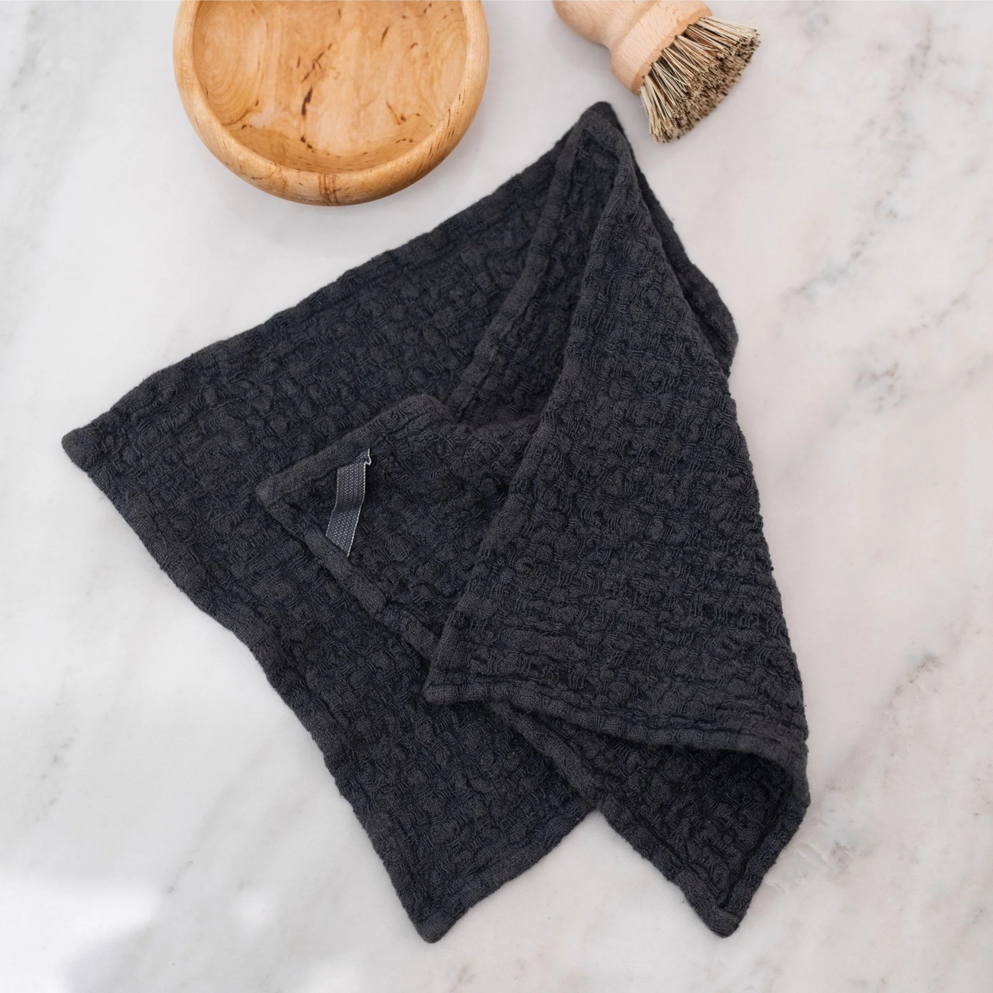 Dark Grey Linen Dishcloth Set of 2 - Image 2