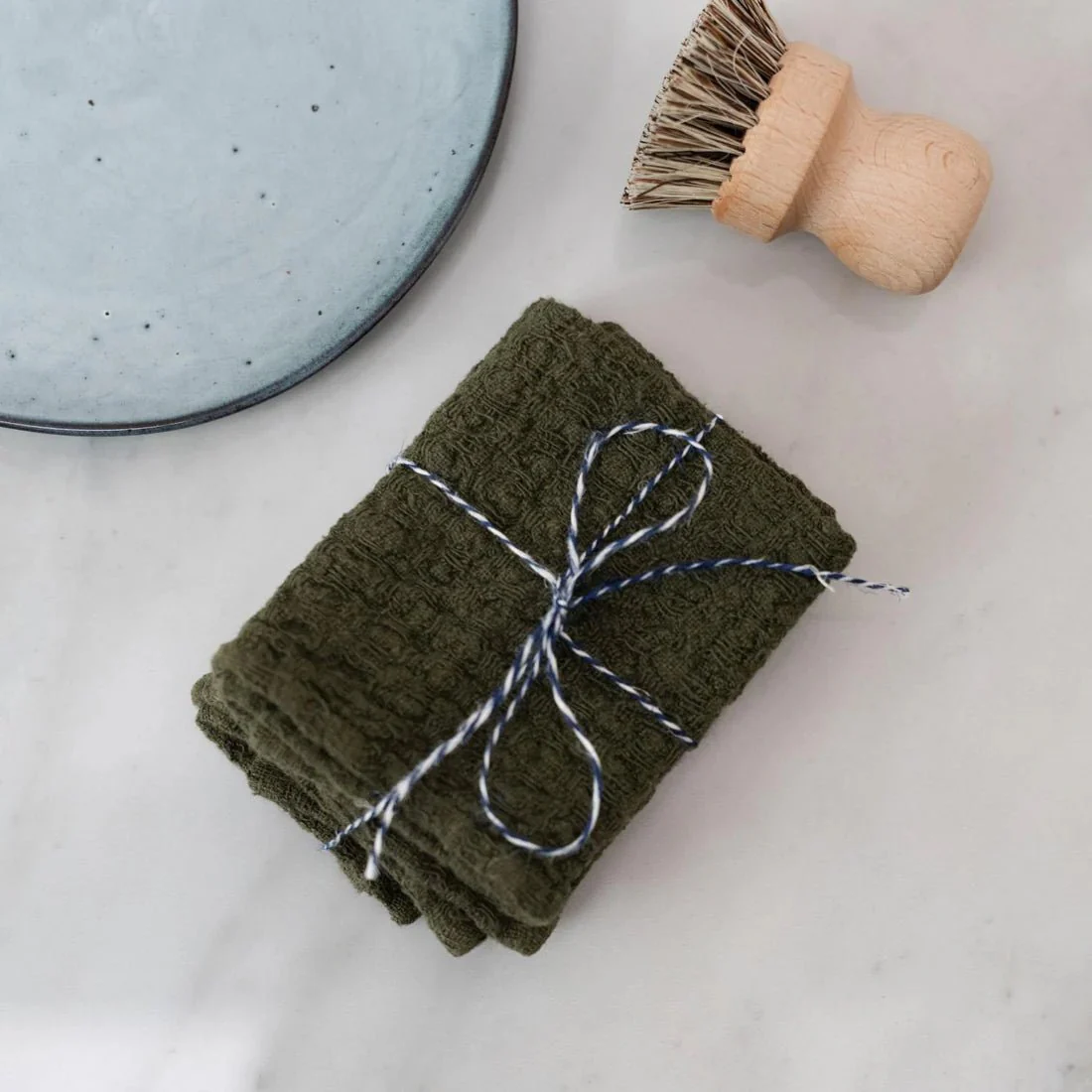 Martini Olive Linen Dishcloth Set of 2