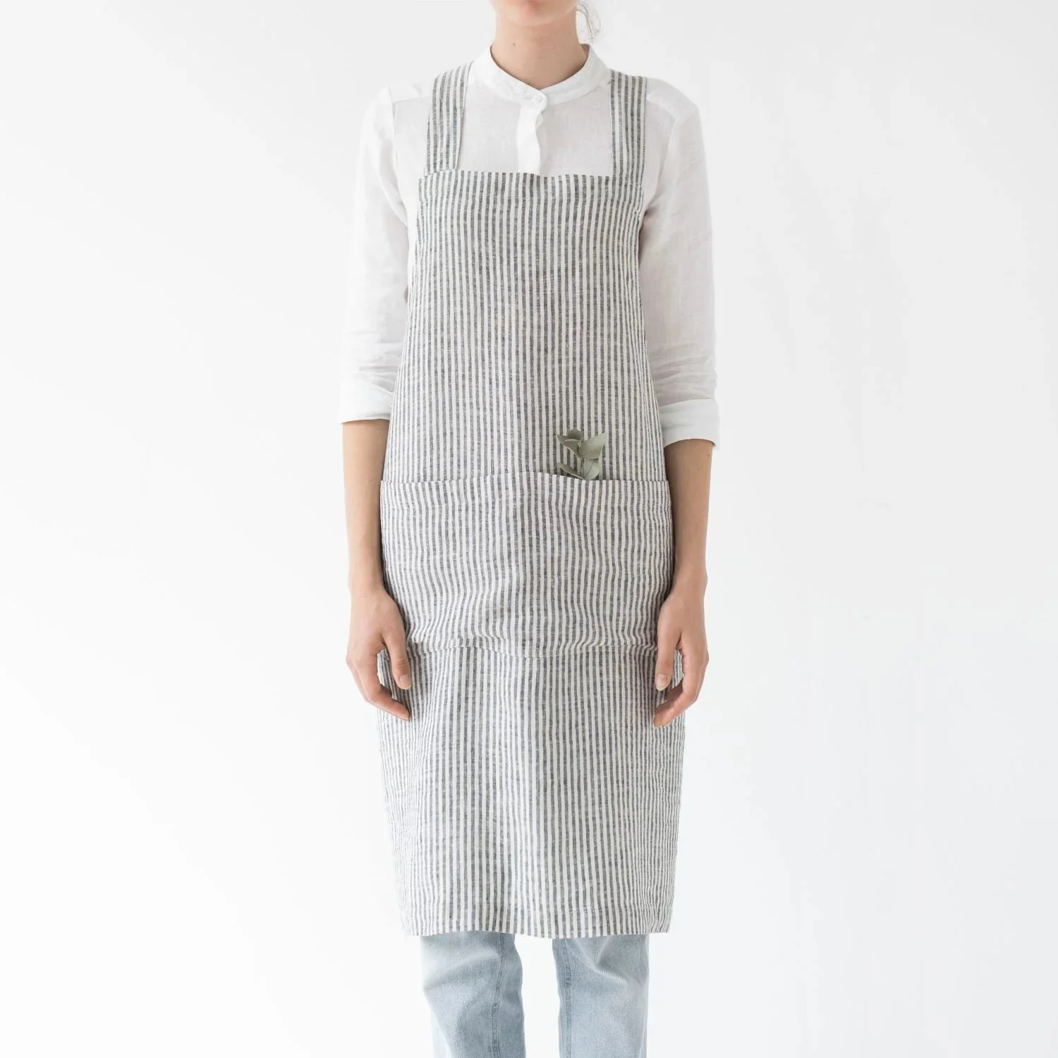Thin Black Stripes Linen Crossback Apron
