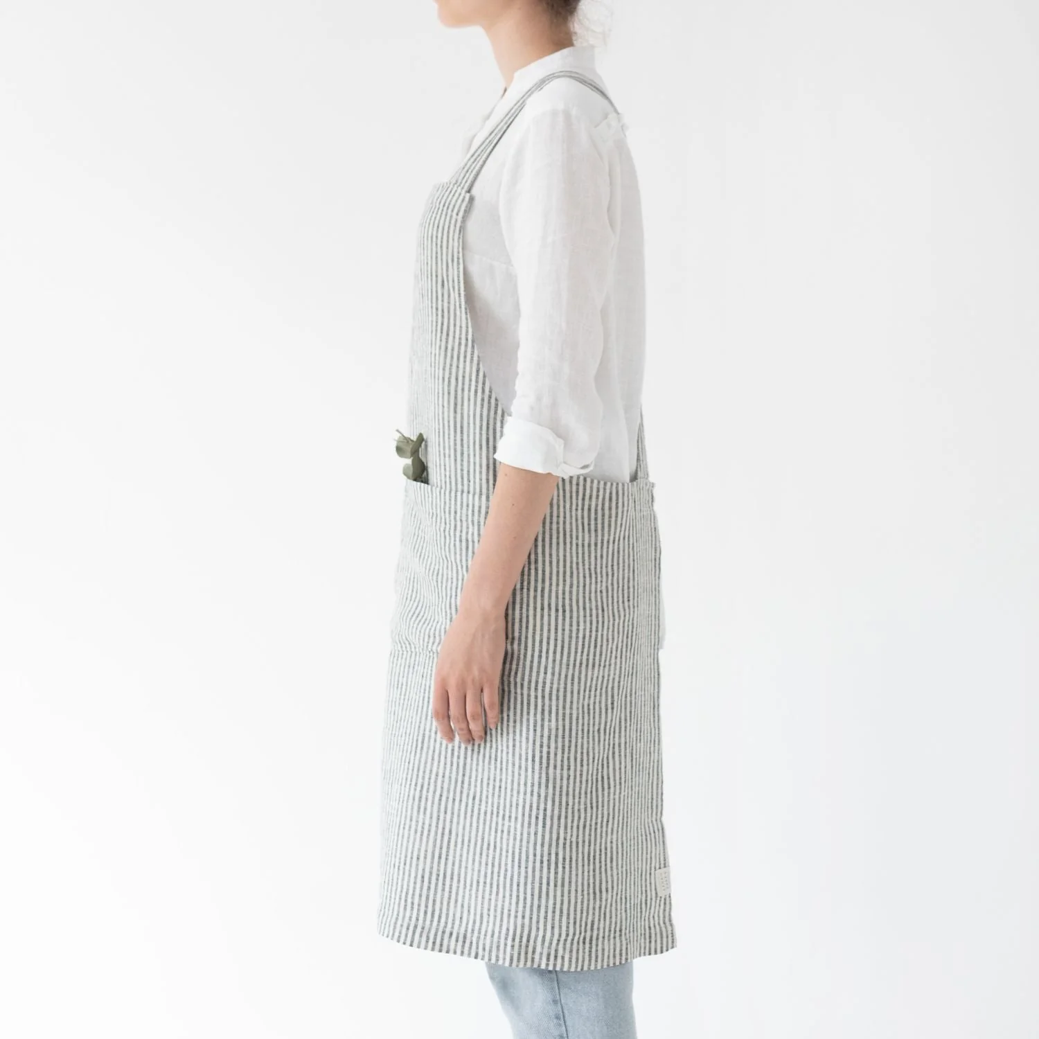 Thin Black Stripes Linen Crossback Apron - Image 2