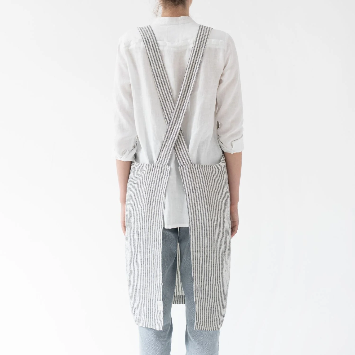 Thin Black Stripes Linen Crossback Apron - Image 3