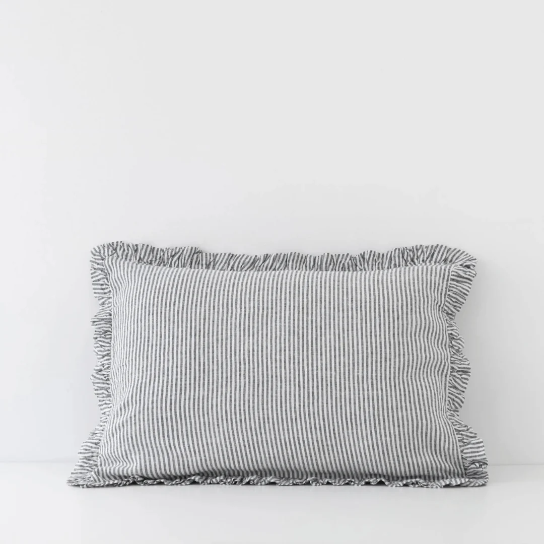 Thin Black Stripes Linen Pillowcase with Frills
