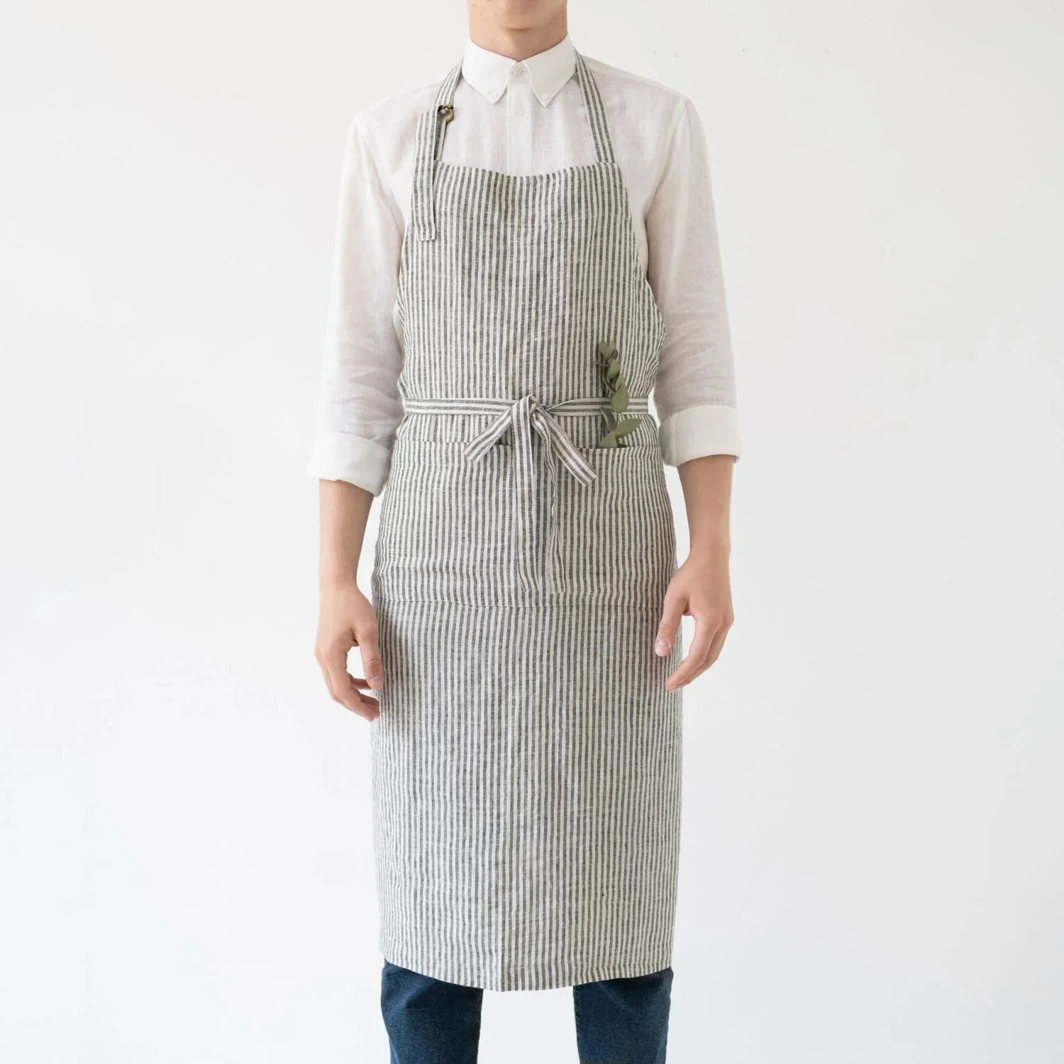 Thin Black Stripes Linen Chef Apron