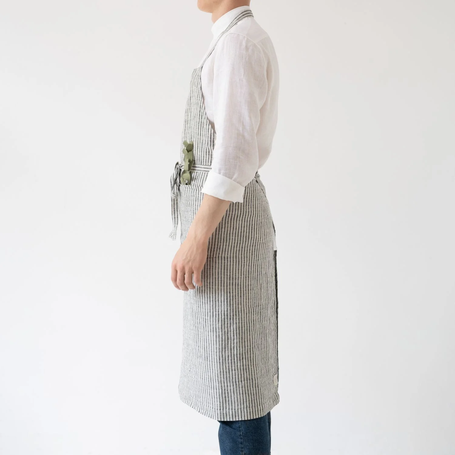 Thin Black Stripes Linen Chef Apron - Image 2