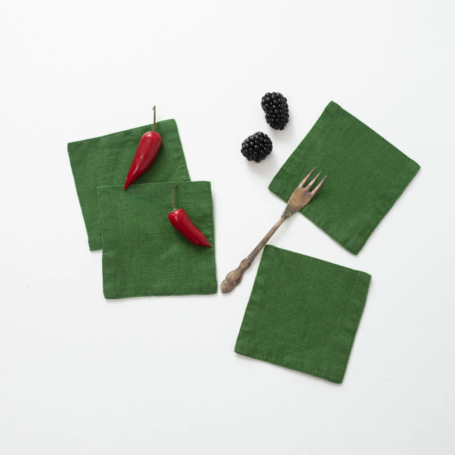 True Green Linen Coasters Set of 4