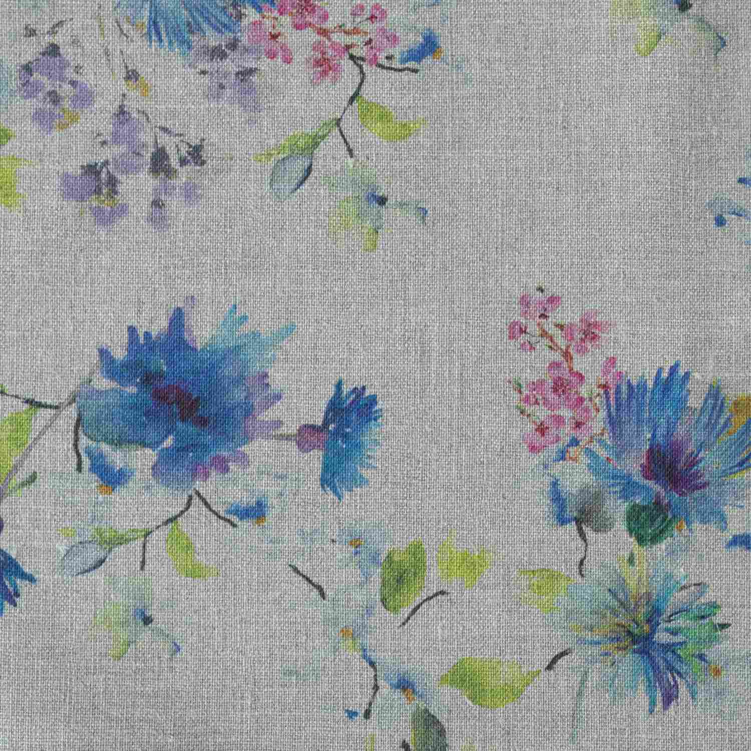 Unwashed Flowers on Light Natural Linen Fabric 185 g/sq.m