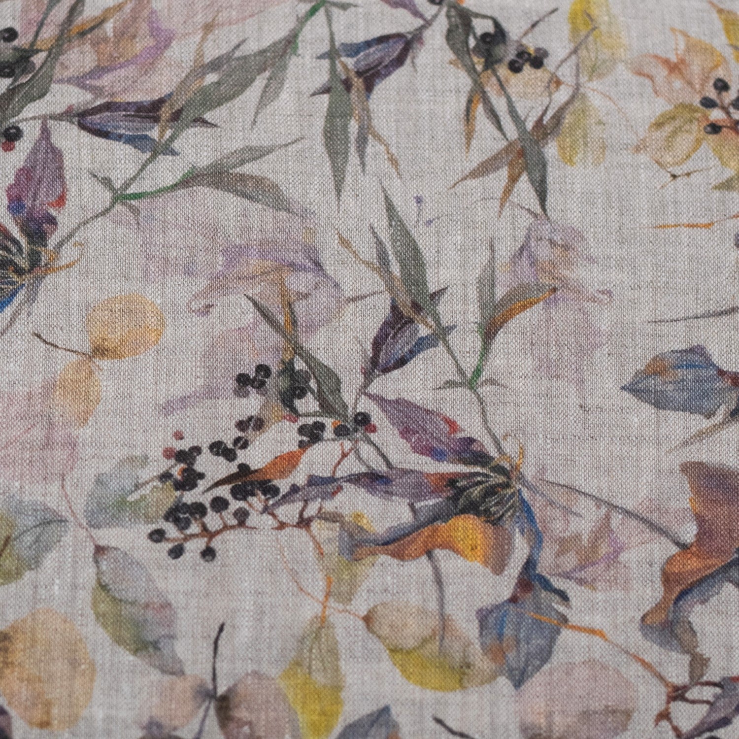 Unwashed Meadow on Light Natural Linen Fabric 185 g/sq.m