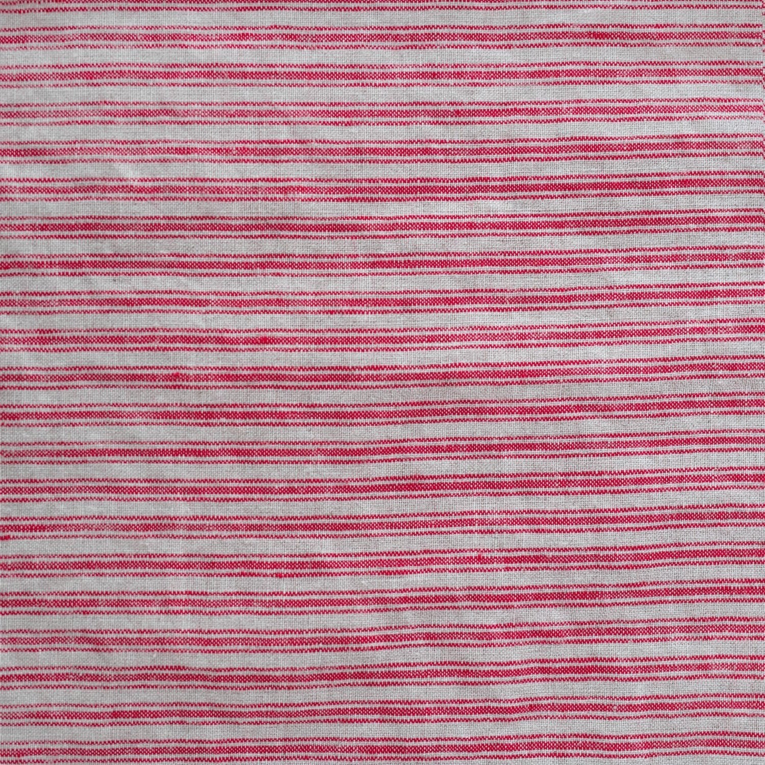 Unwashed Red Natural Stripes Linen Fabric 190 g/sq.m