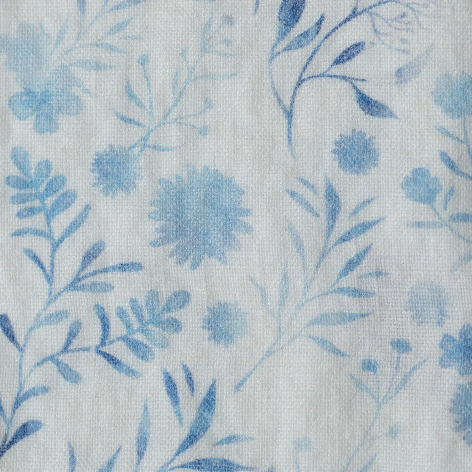 Unwashed White Botanical Blue Linen Fabric 185 g/sq.m