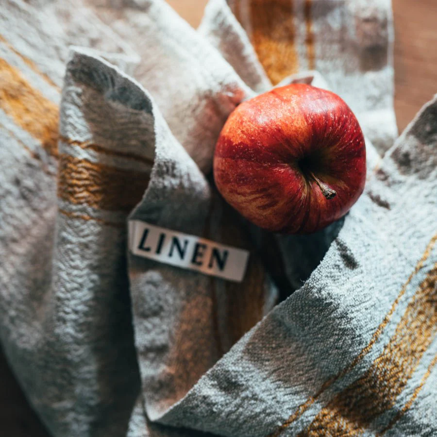 Mustard Stripe Vintage Linen Kitchen Towel - Image 2