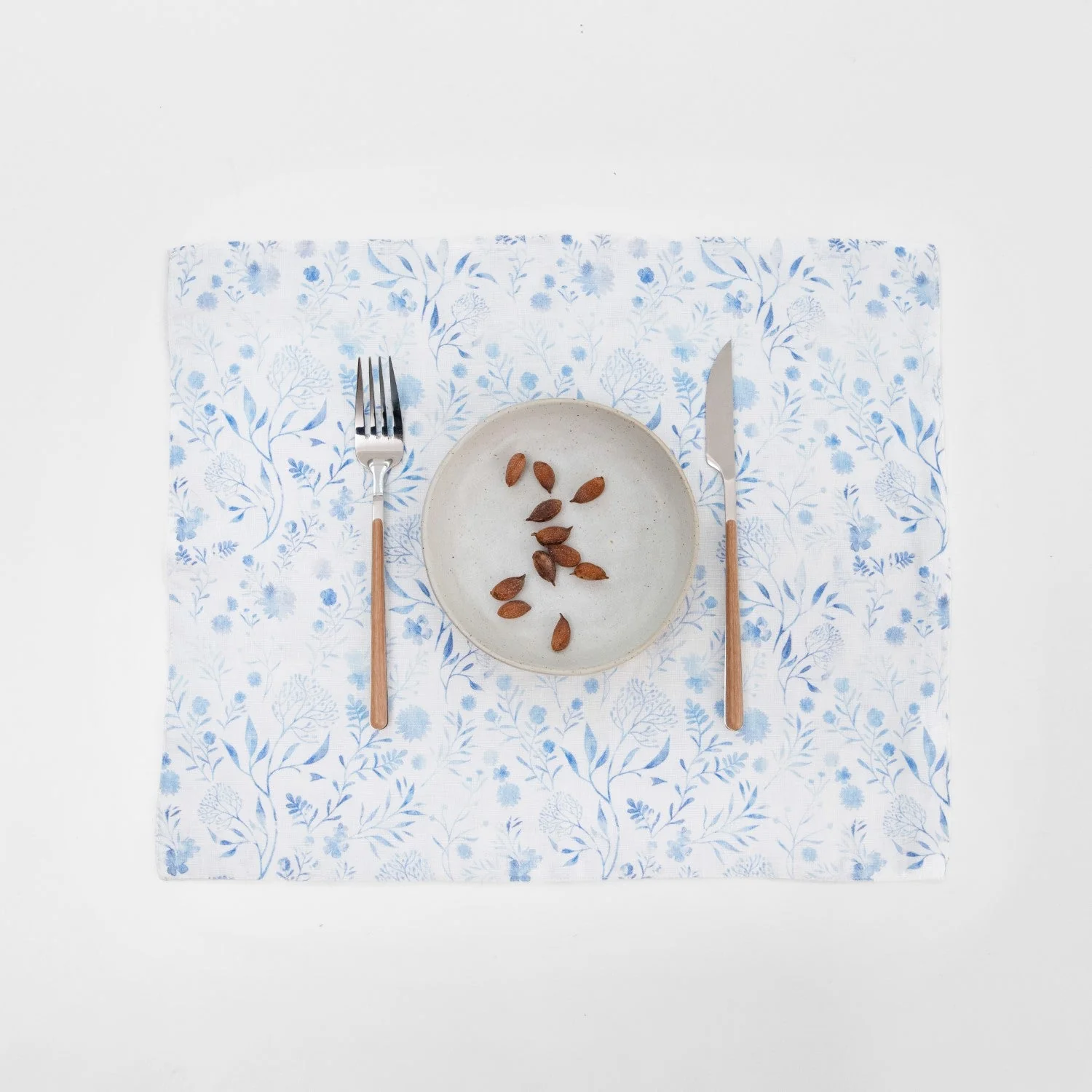 White Botanical Blue Linen Placemat