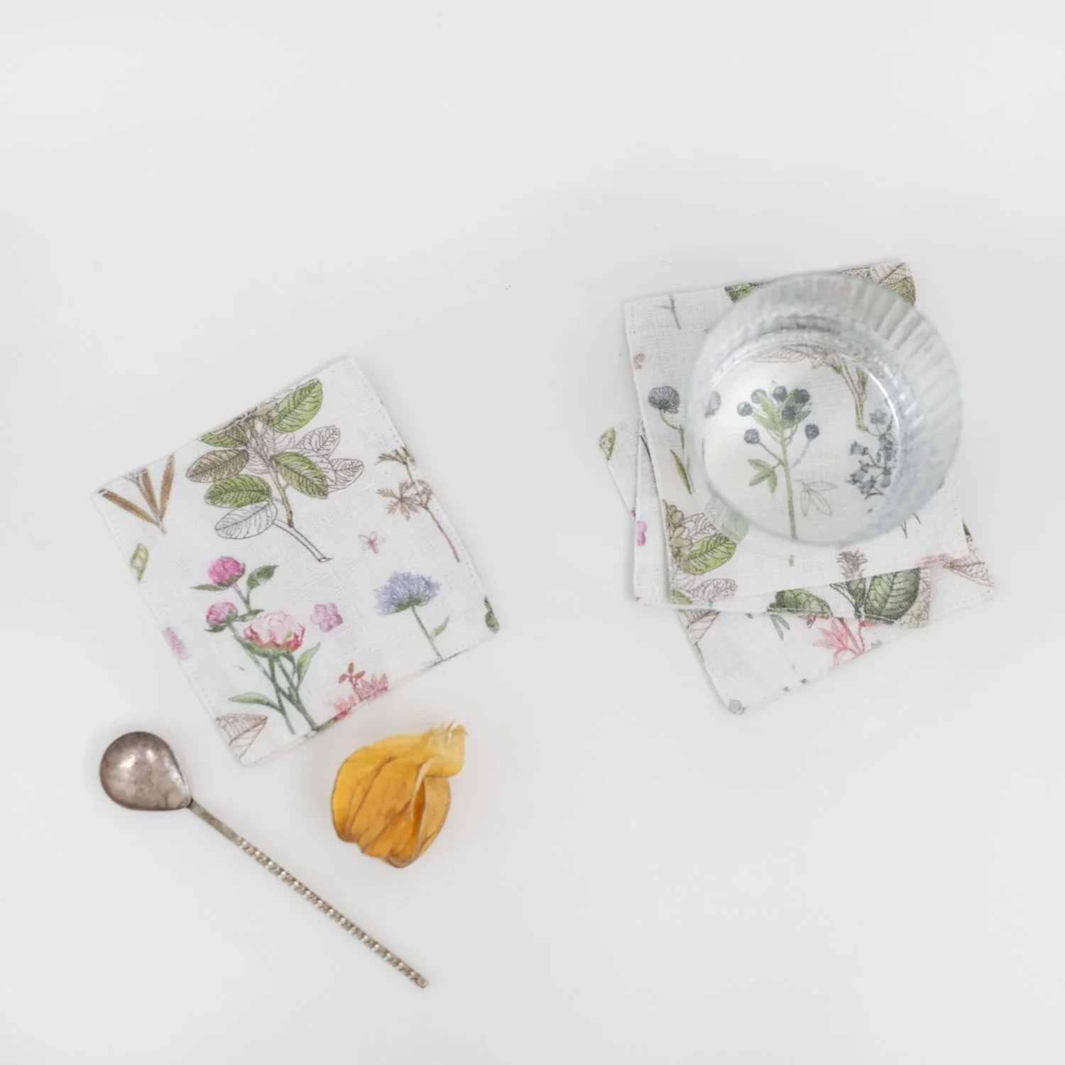White Botany Linen Coasters Set of 4