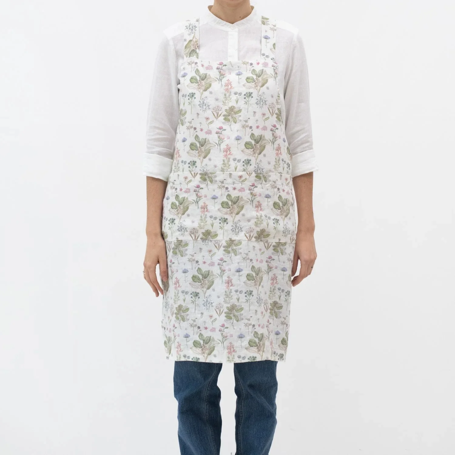 White Botany Linen Crossback Apron