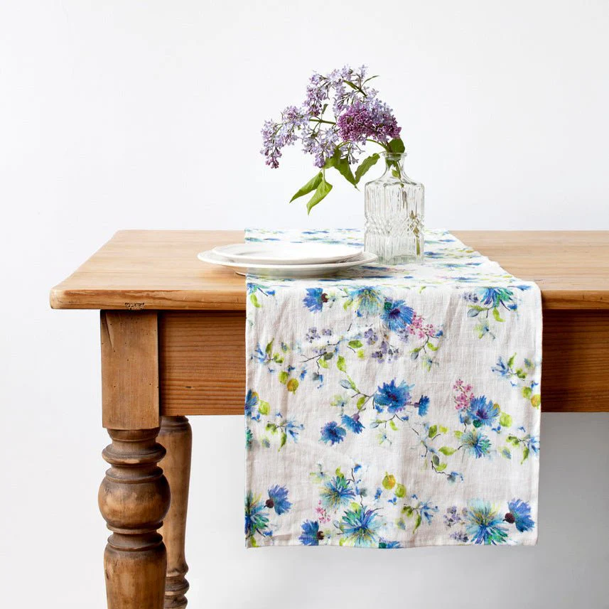 LIMITED EDITION White Flowers Linen Table Runner - Image 2