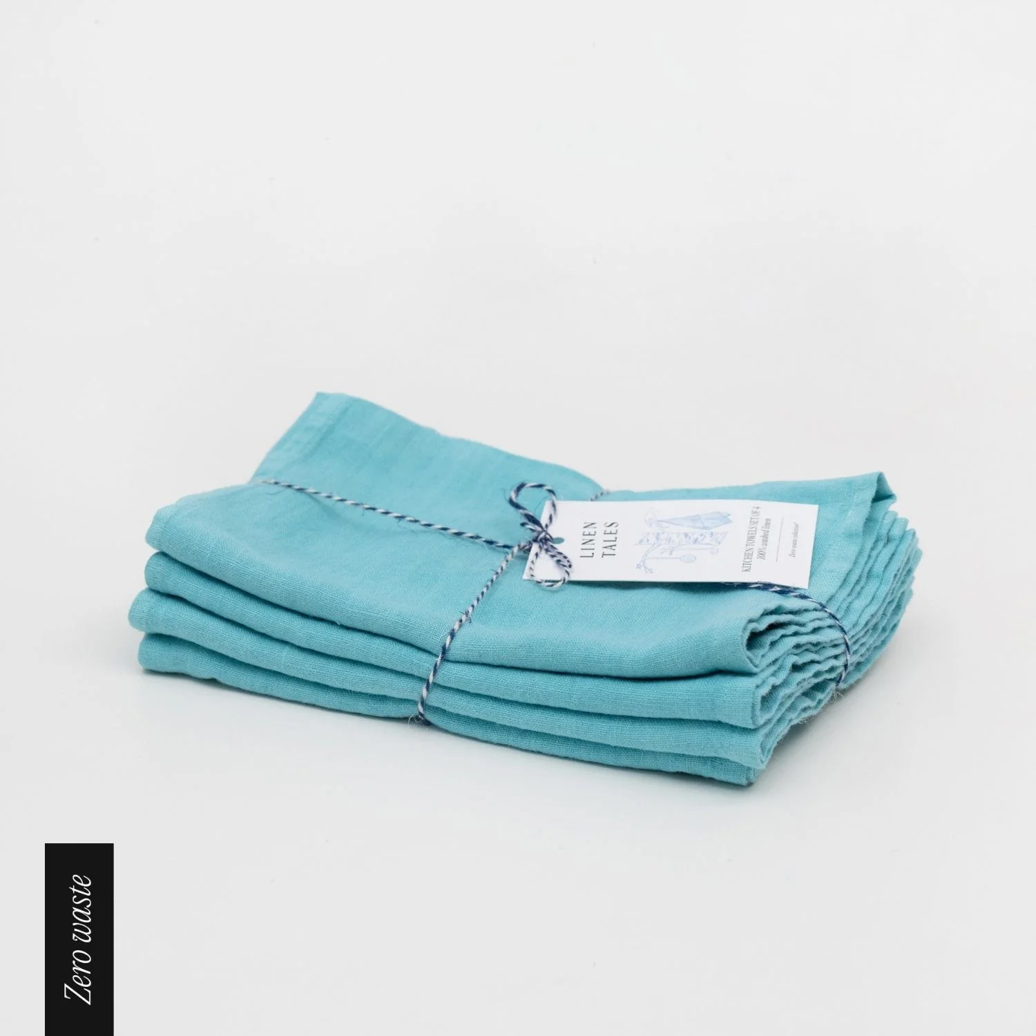 Zero Waste LIMITED EDITION Coastal Blue Linen Kitchen Towels Set of 4 - Image 2