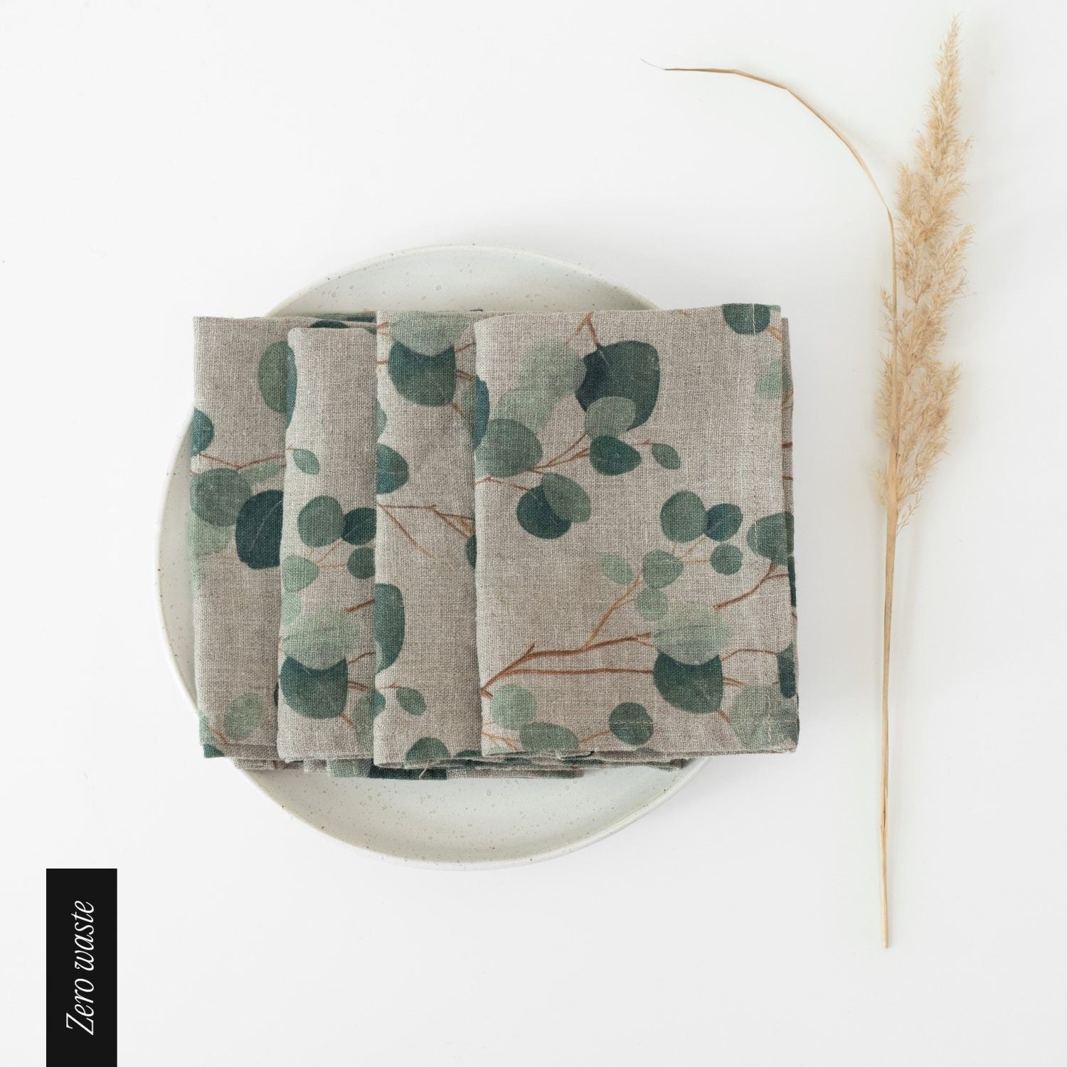 Zero Waste Eucalyptus on Natural Linen Napkins Set of 4