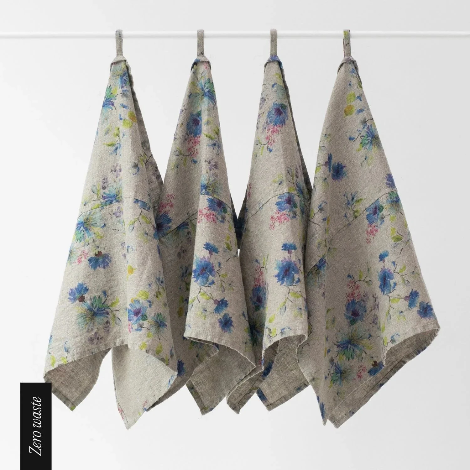 Zero Waste Flowers on Natural Linen Kitchen Towels Set of 4