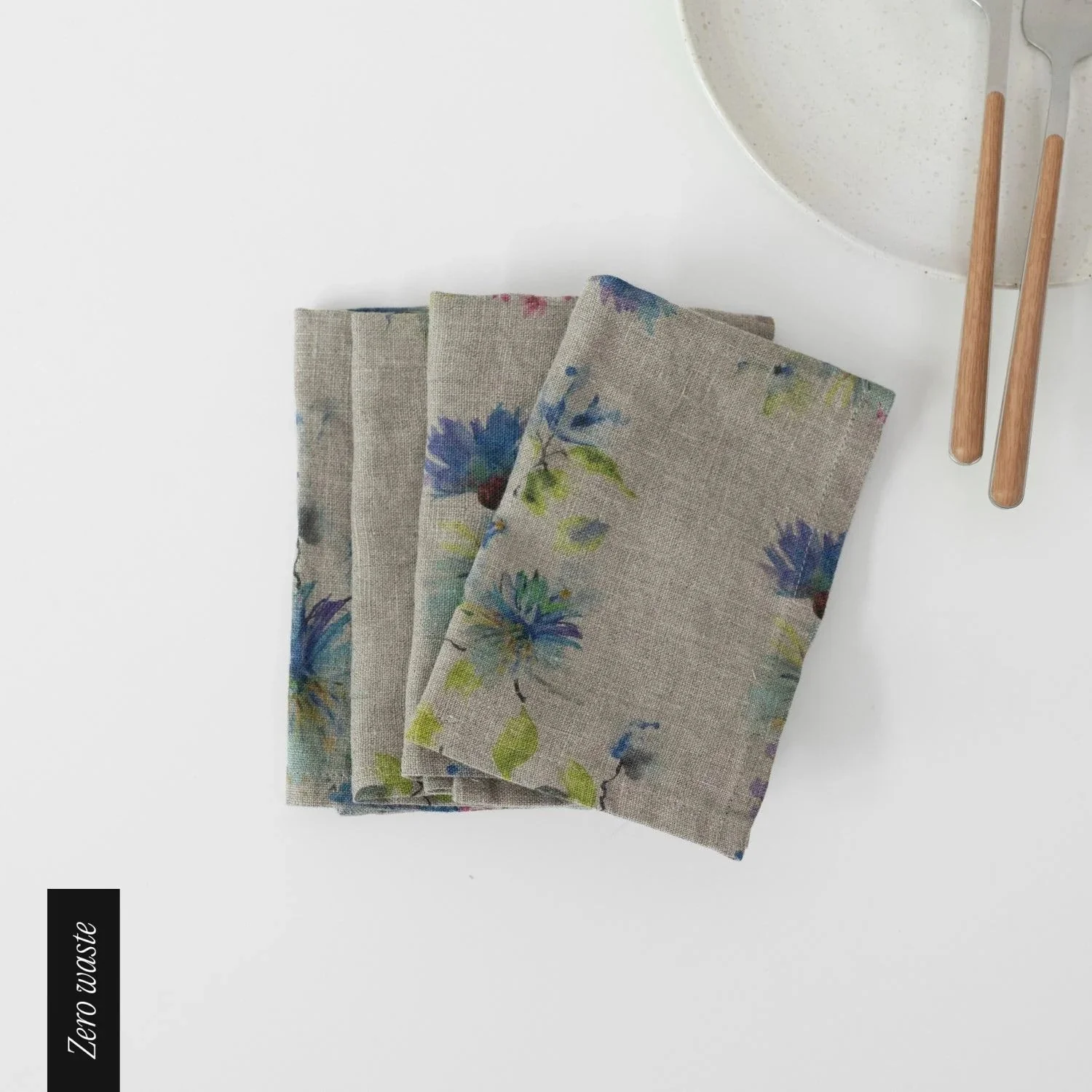 Zero Waste Flowers on Natural Linen Napkins Set of 4