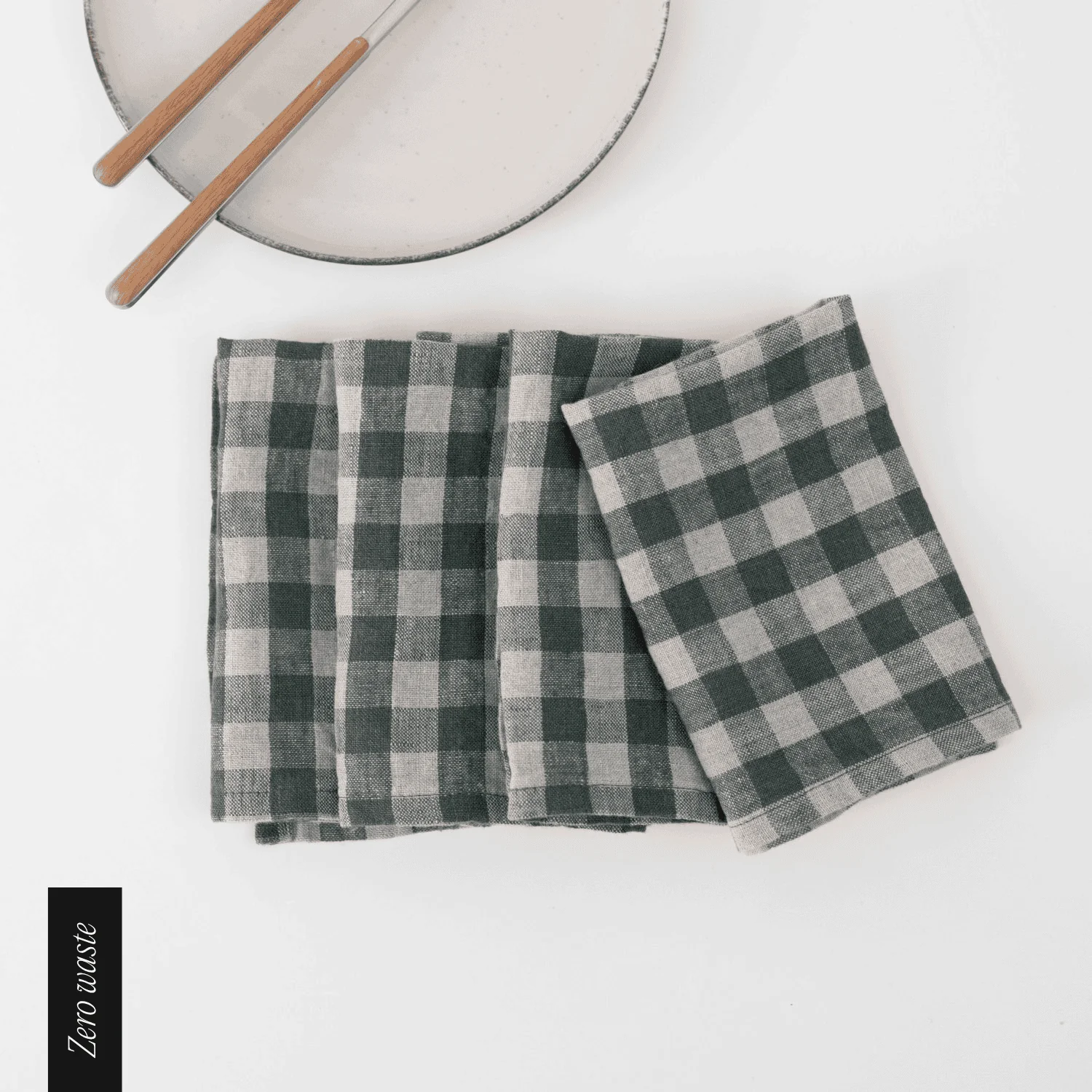 Zero Waste Forest Green Gingham Linen Napkins Set of 4