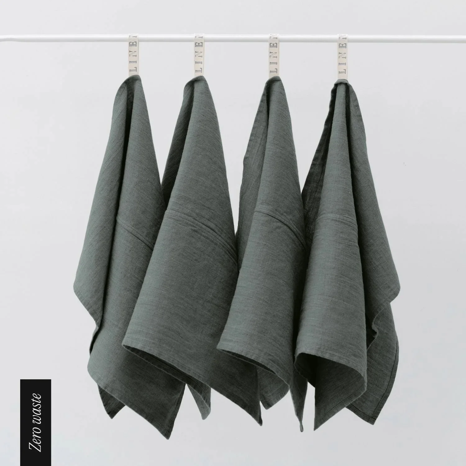 Zero Waste Forest Green Linen Kitchen Towels Set of 4