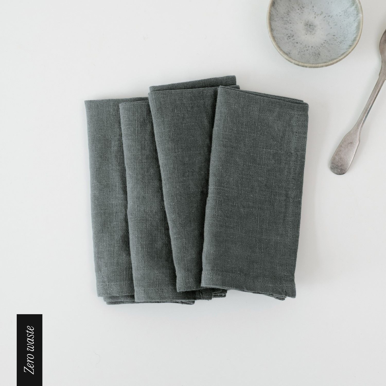 Zero Waste Forest Green Linen Napkins Set of 4