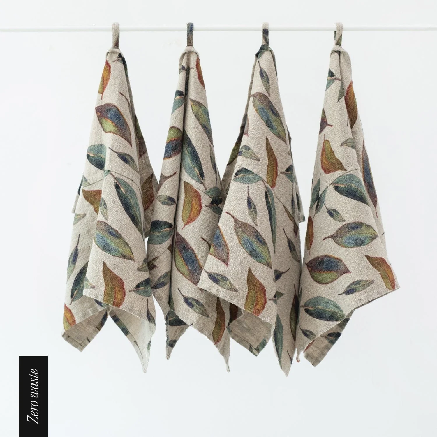 Zero Waste Golden Fall on Natural Linen Kitchen Towels Set of 4