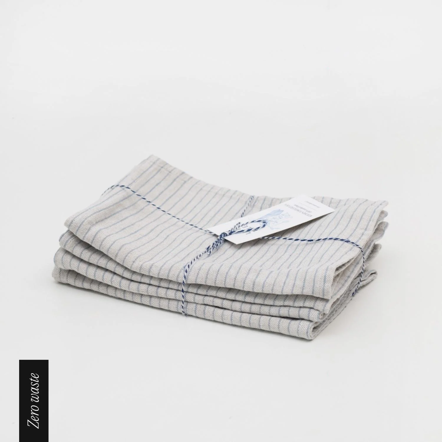 Zero Waste Grey Blue Pinstripe Rustic Linen Kitchen Towels Set of 4 - Image 2